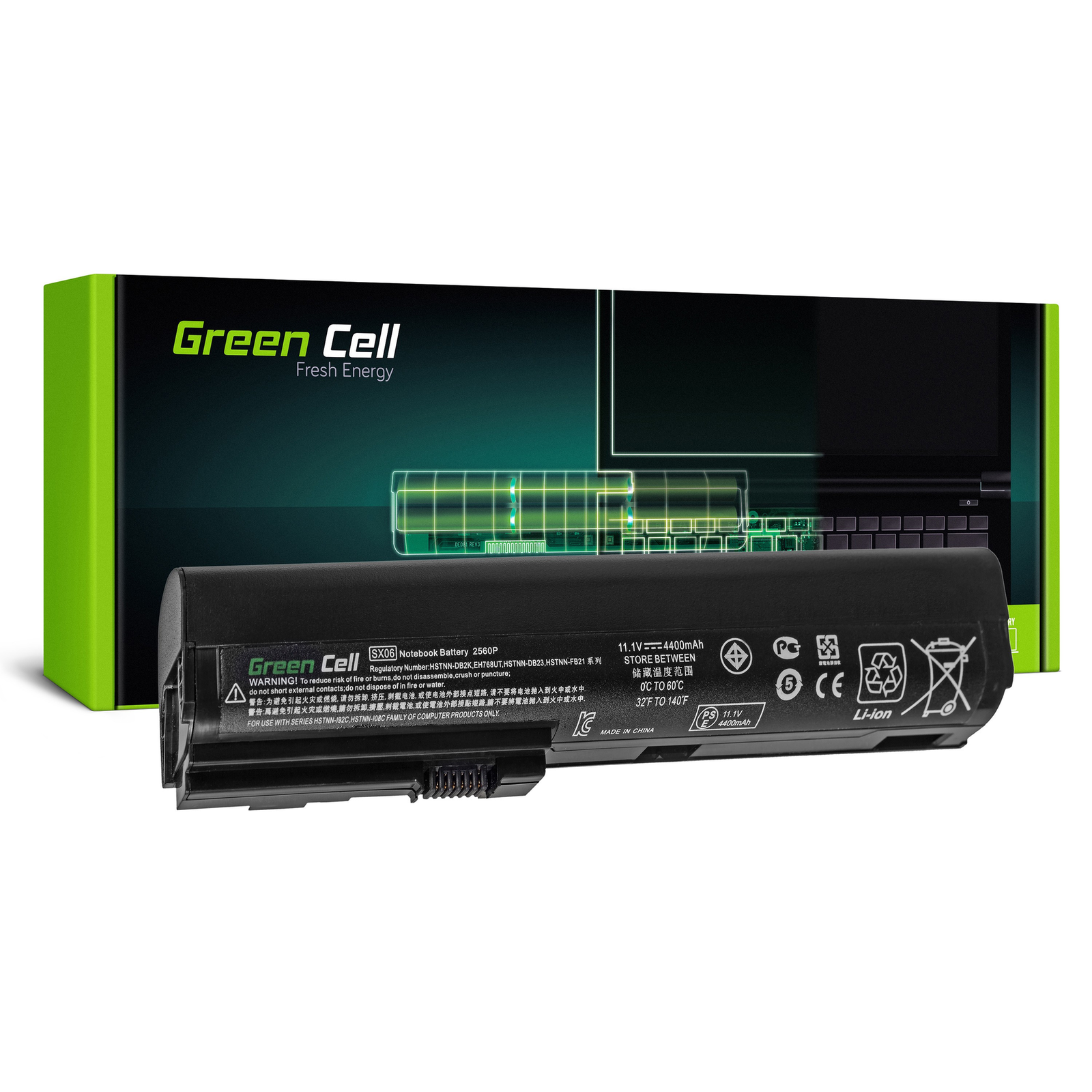 Greencell Laptop Battery for HP EliteBook 2560p 2570p 11.1V 4400mAh