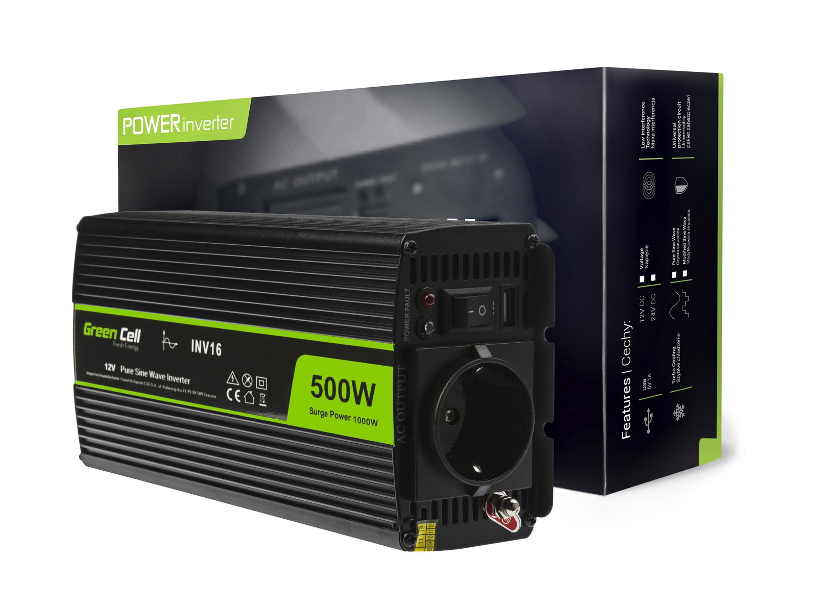Greencell Car Voltage Inverter 12V to 230V 500W
