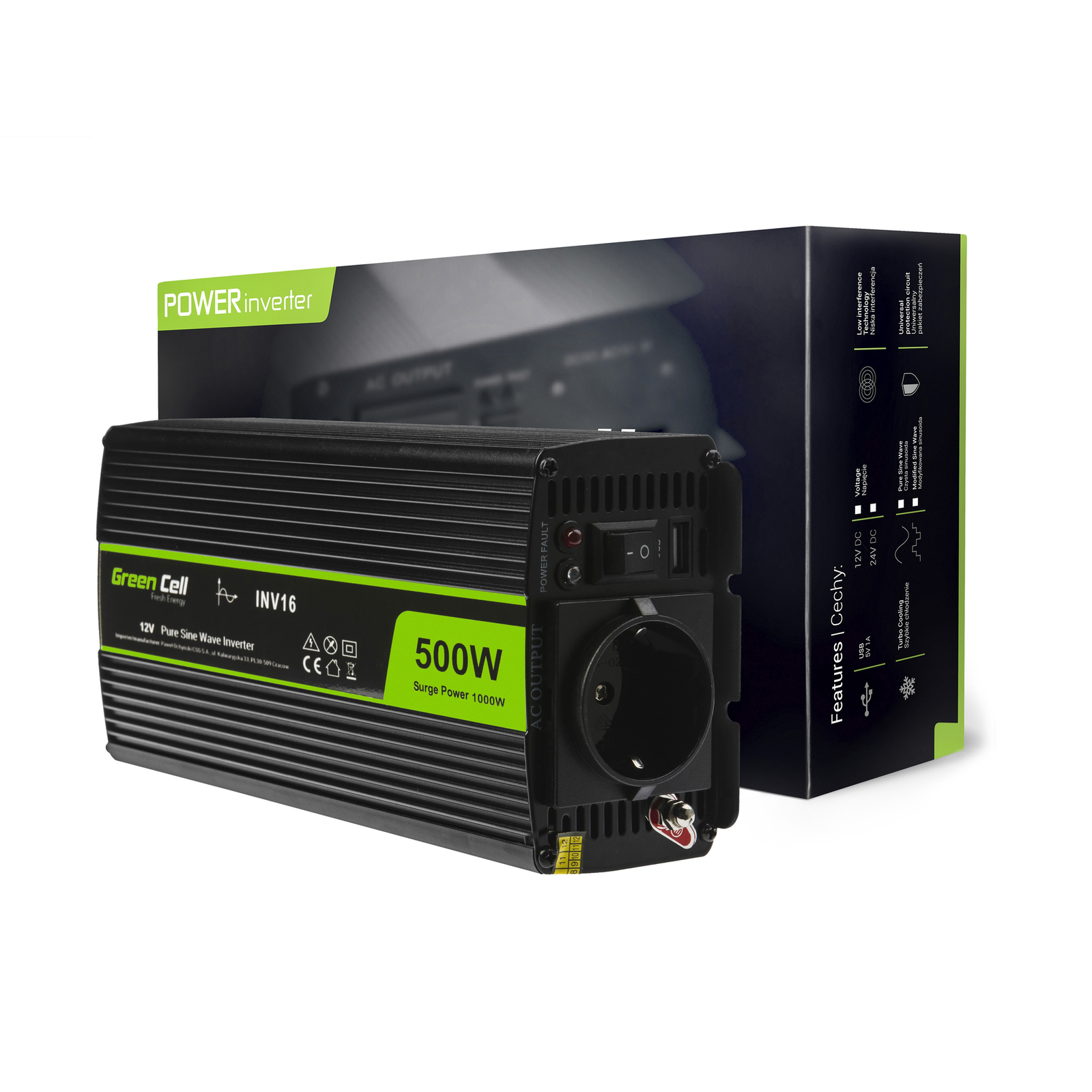Greencell Car Voltage Inverter 12V to 230V 500W