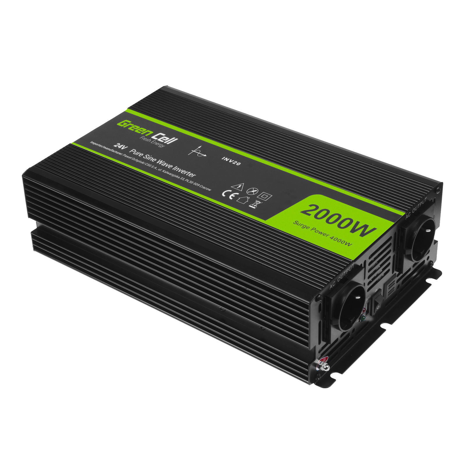 Greencell Car Voltage Inverter 24V to 230V 2000W