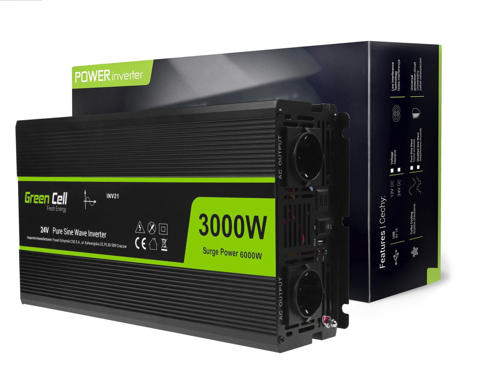 Greencell Car Voltage Inverter 24V to 230V 3000W