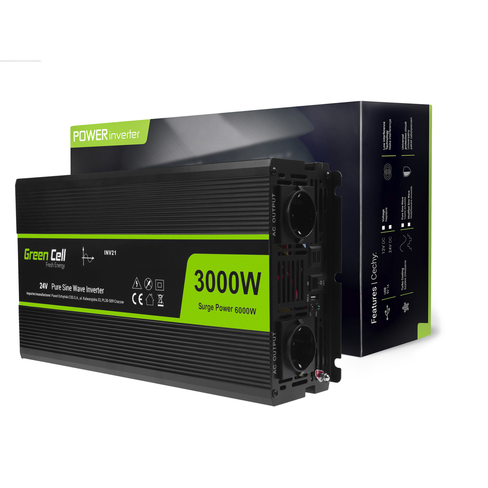 Greencell Car Voltage Inverter 24V to 230V 3000W