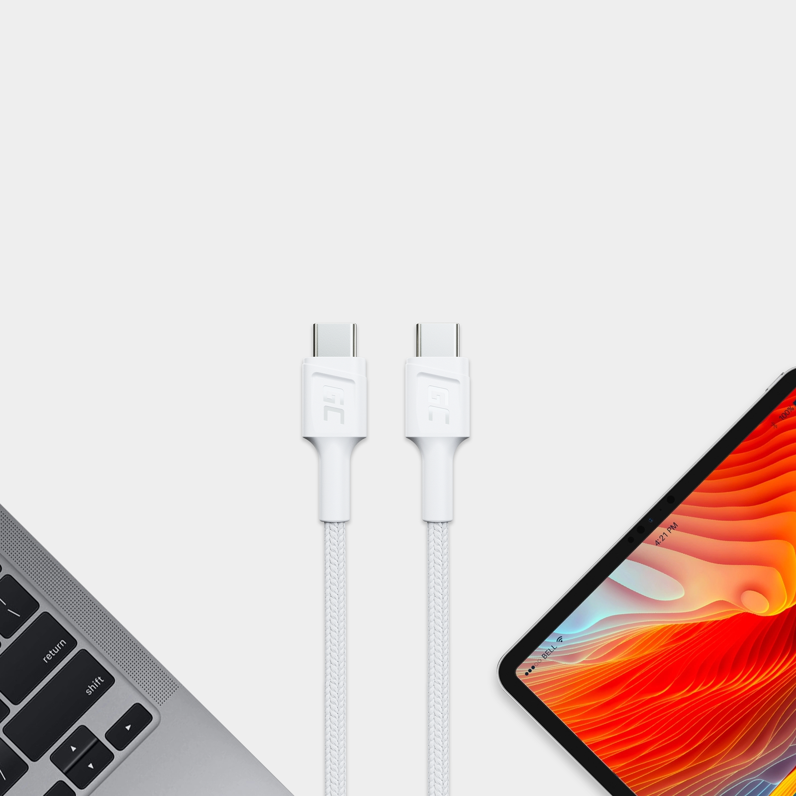 Greencell White USB-C Type C 30cm Power Delivery 60W QC 3.0