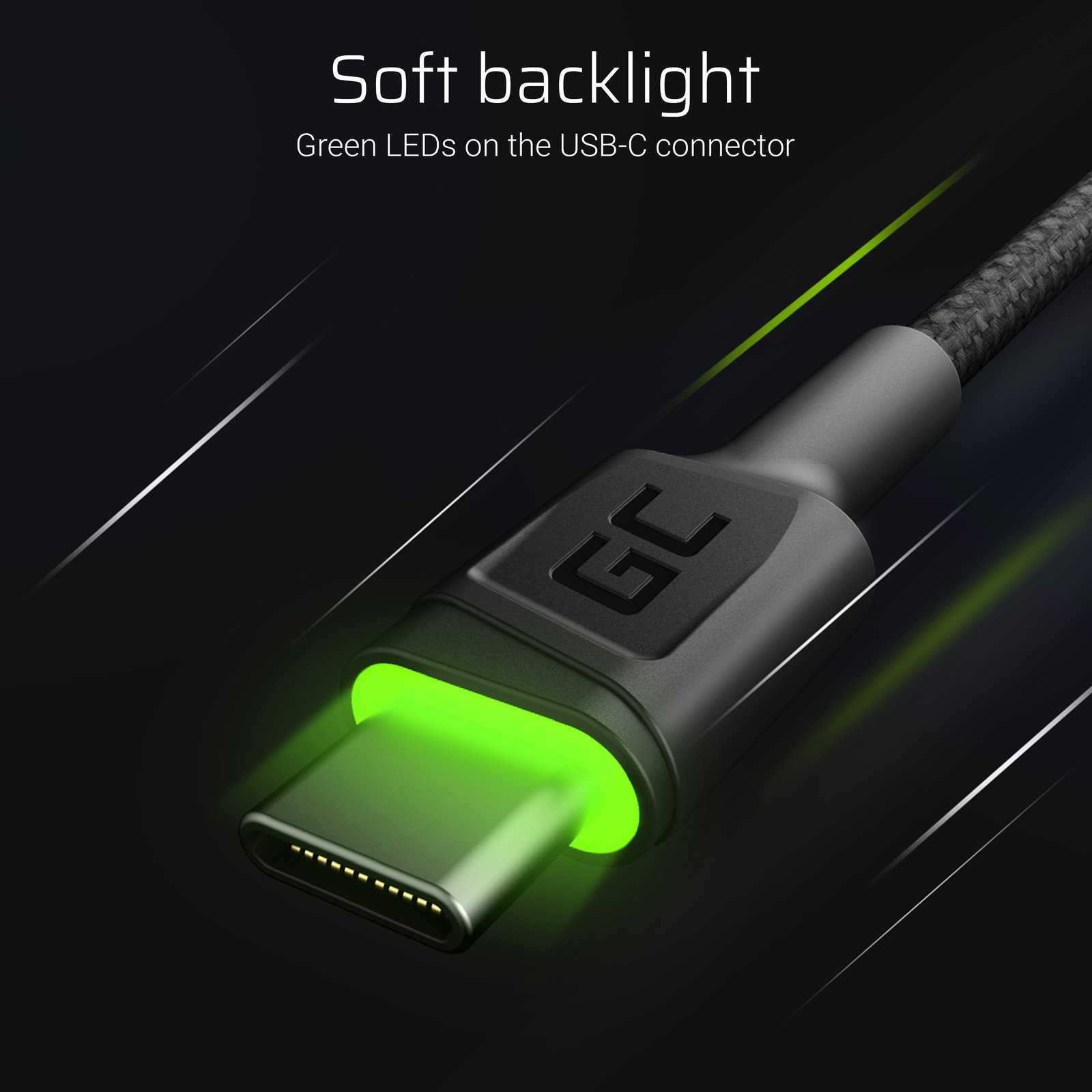 Greencell Ray Cable Set 3x USB-A to USB-C Green LED Ultra Charge - 200cm