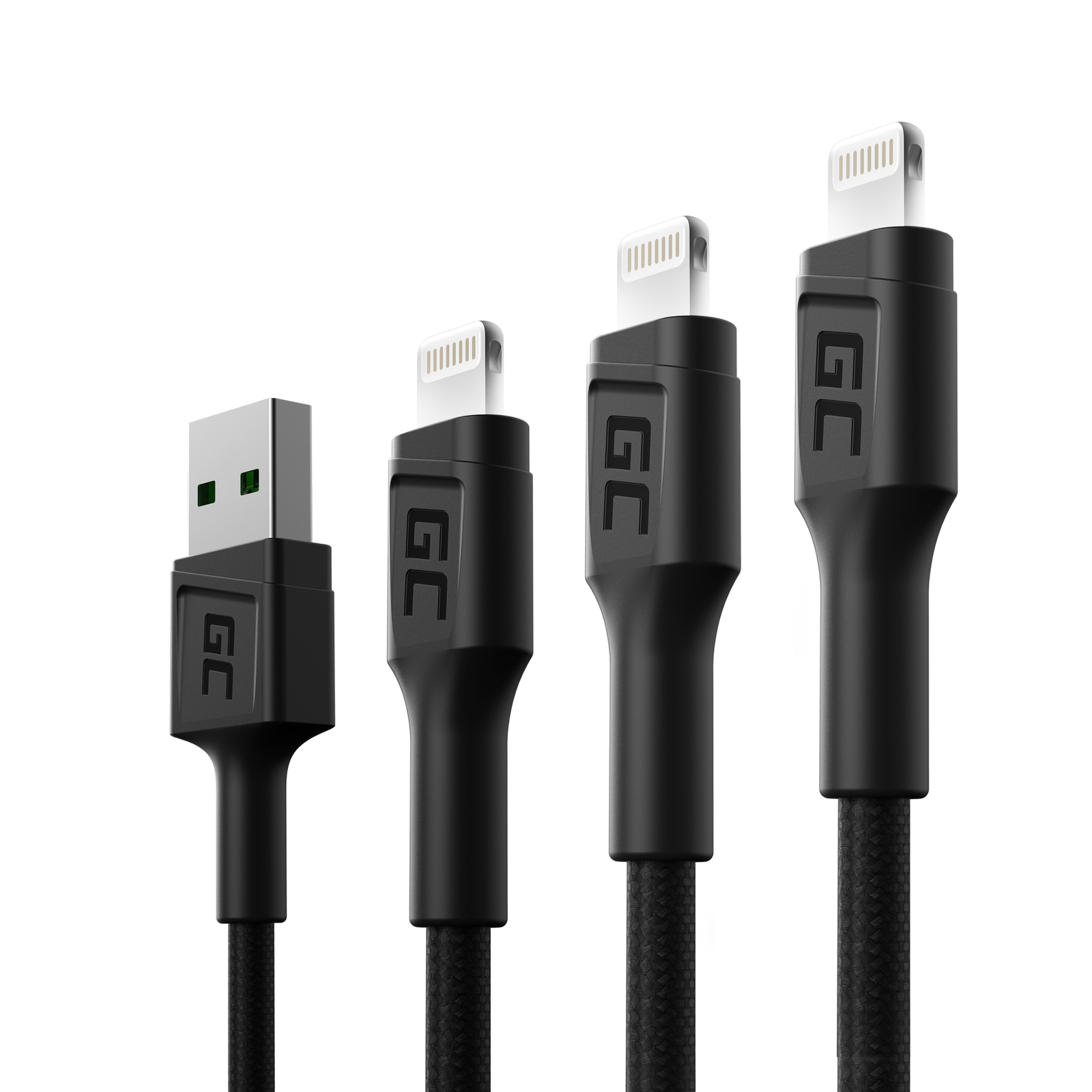 Greencell 3x USB Lightning Cable 30 120 200cm White LED Quick Charge