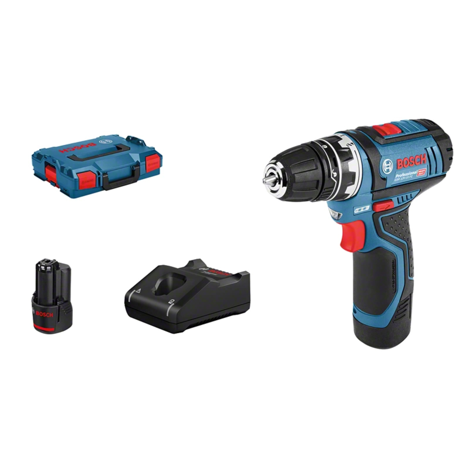 Bosch Cordless Drill Driver GSR 12V-15 FC Professional 12V Blue Black 2x Li-ion Battery 2.0Ah