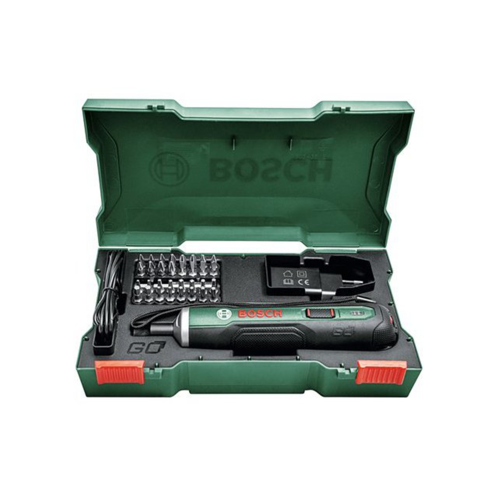 Bosch PushDrive 3.6V Cordless Screwdriver Green with 32-piece Screwdriver Bit Set