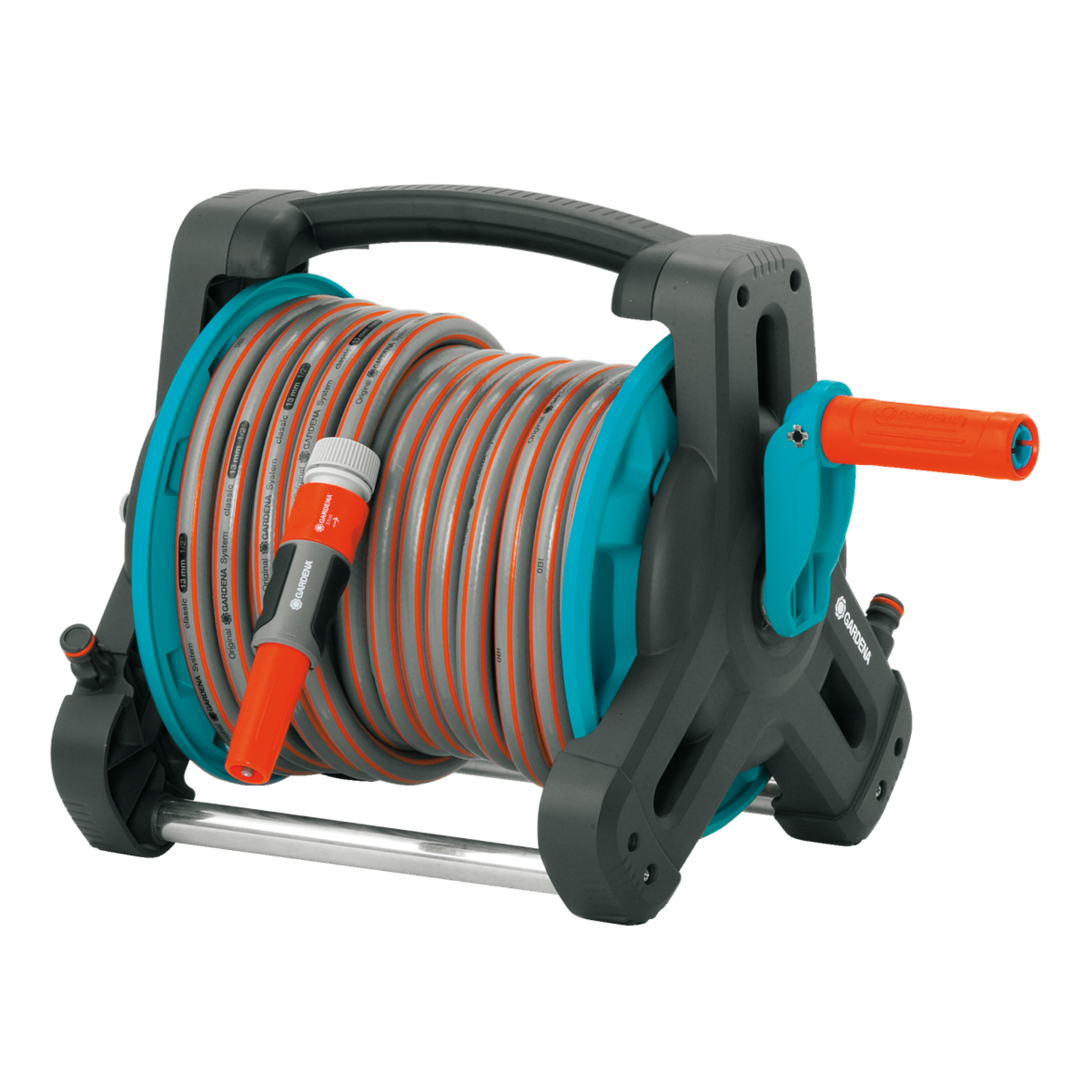 Gardena Classic 10 Hose Reel Set with Hose Grey Turquoise 10 Metres with System Parts And Sprayer