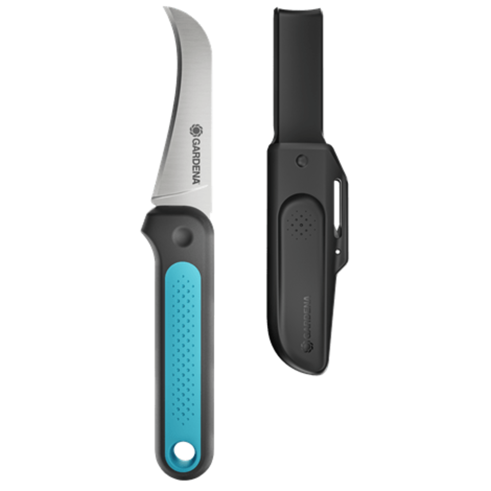 Gardena Harvesting Knife VeggieCut Grey Turquoise Incl. Belt Holster with Integrated Whetstone