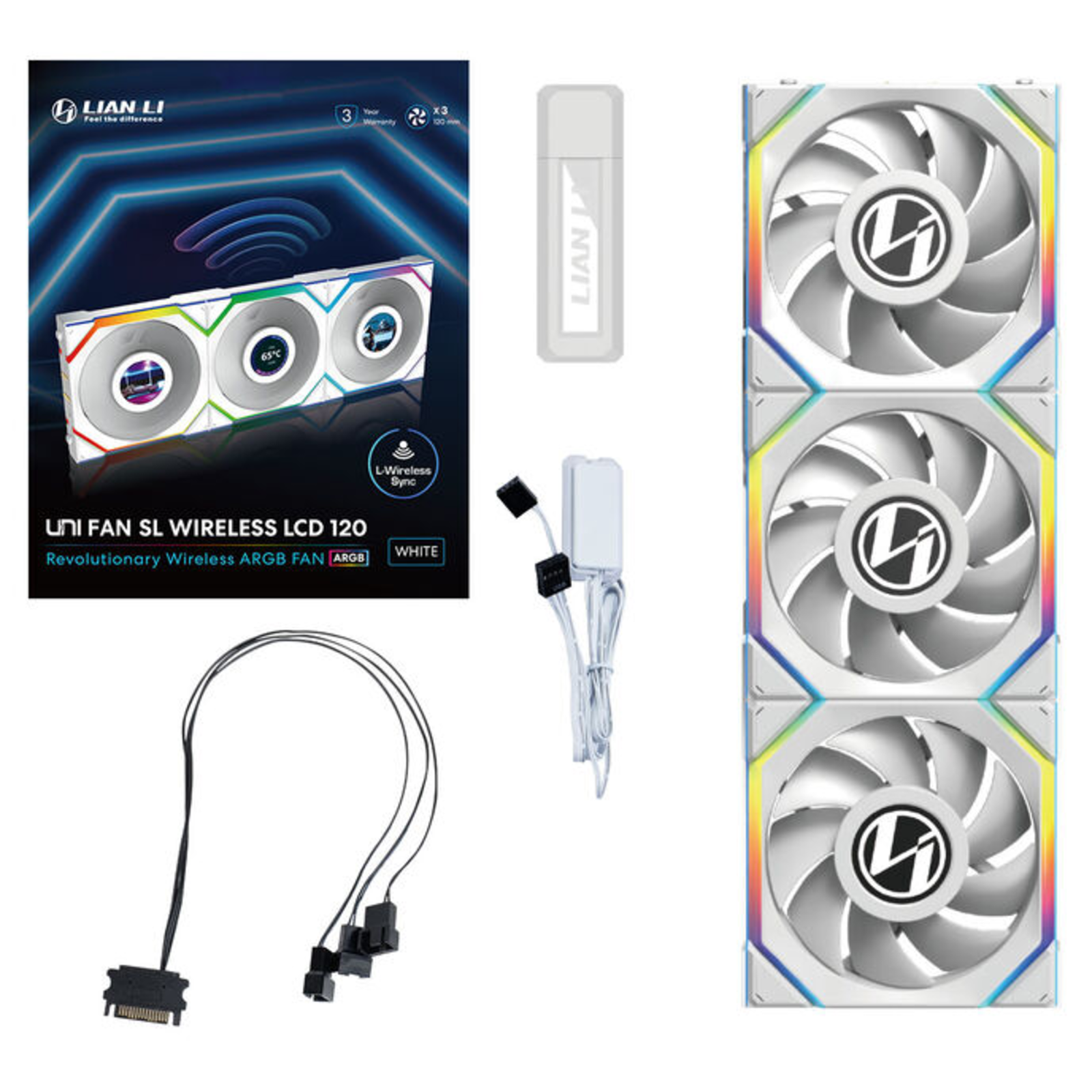Lian Li UNI FAN SL Wireless LCD 120 ARGB White 3-pack Housing Fan