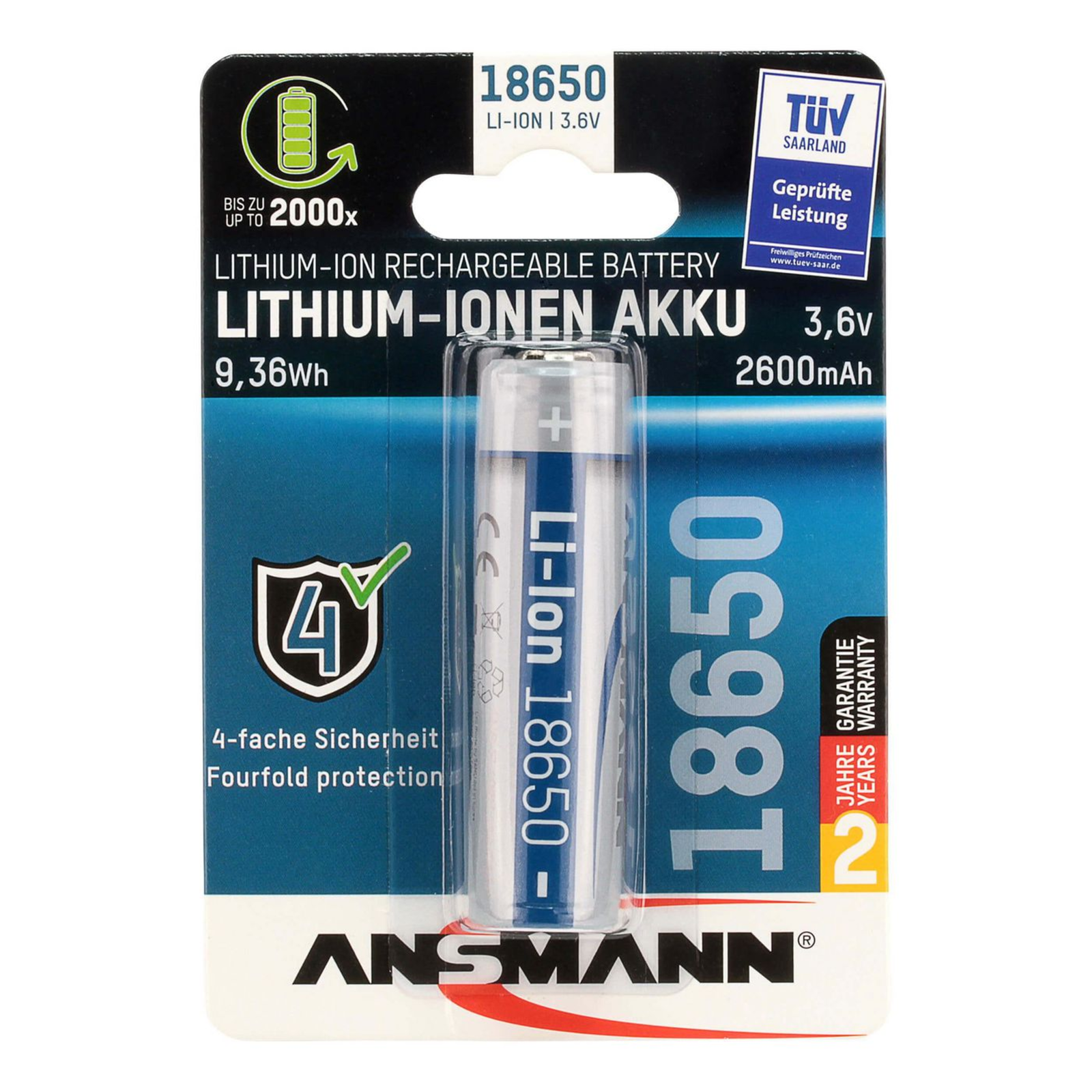Ansmann Battery 18650 Li-ion 2600 MAh 9.36 Wh 1S (1S1P)