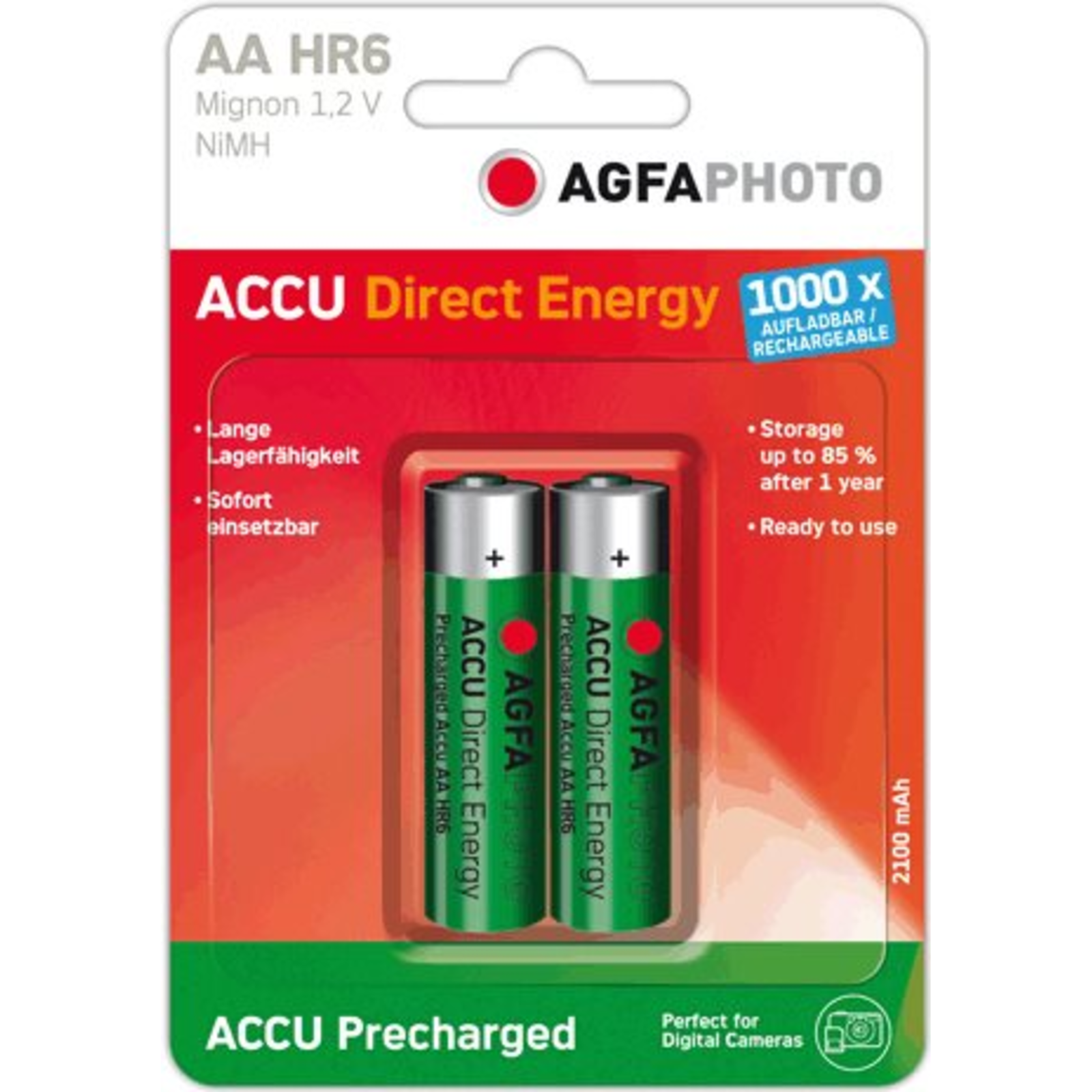 AgfaPhoto Rechargeable Battery Instant Energy AA HR06 2100mAh 2pcs (132-803937)