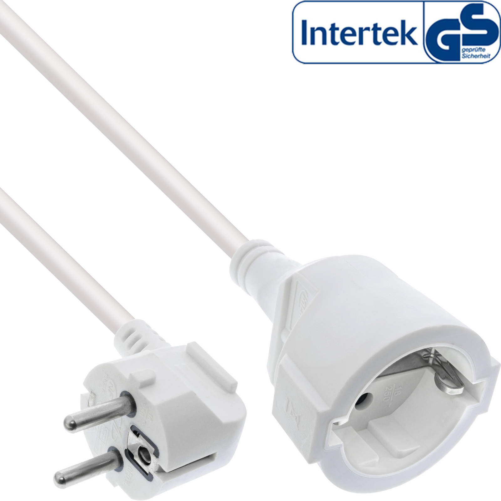 InLine Power Extension Cord with Grounded Plug Angled Socket White 1.5 M