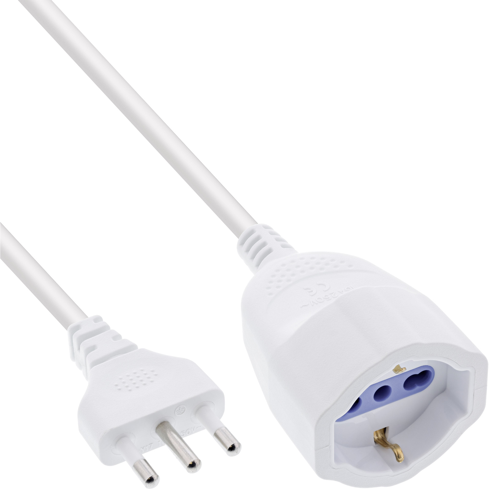 InLine Power Extension Cord with Safety Contact ITALY Plug L Socket F White 5 M