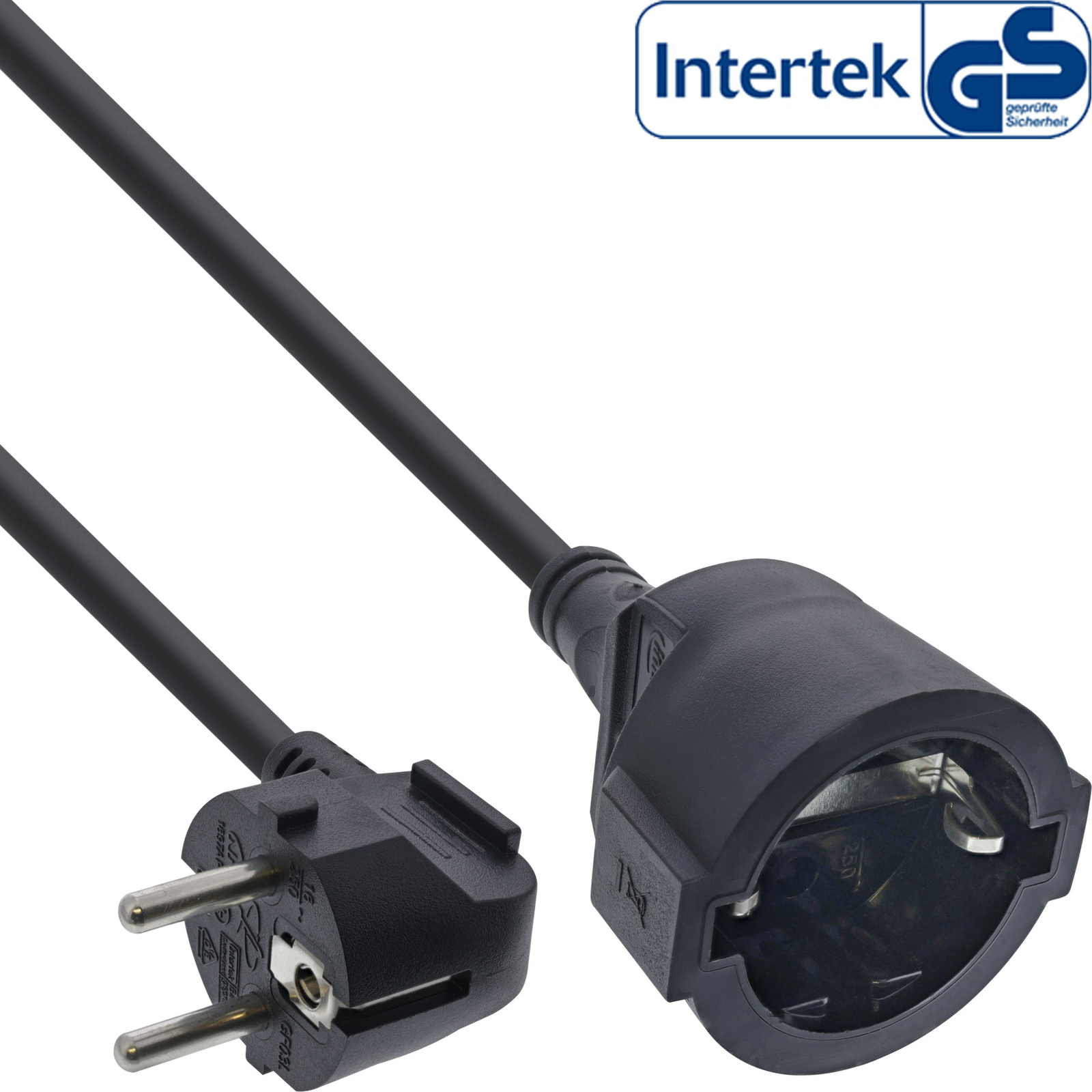 InLine Power Extension Earthing Contact Plug Angled-socket Black 20m