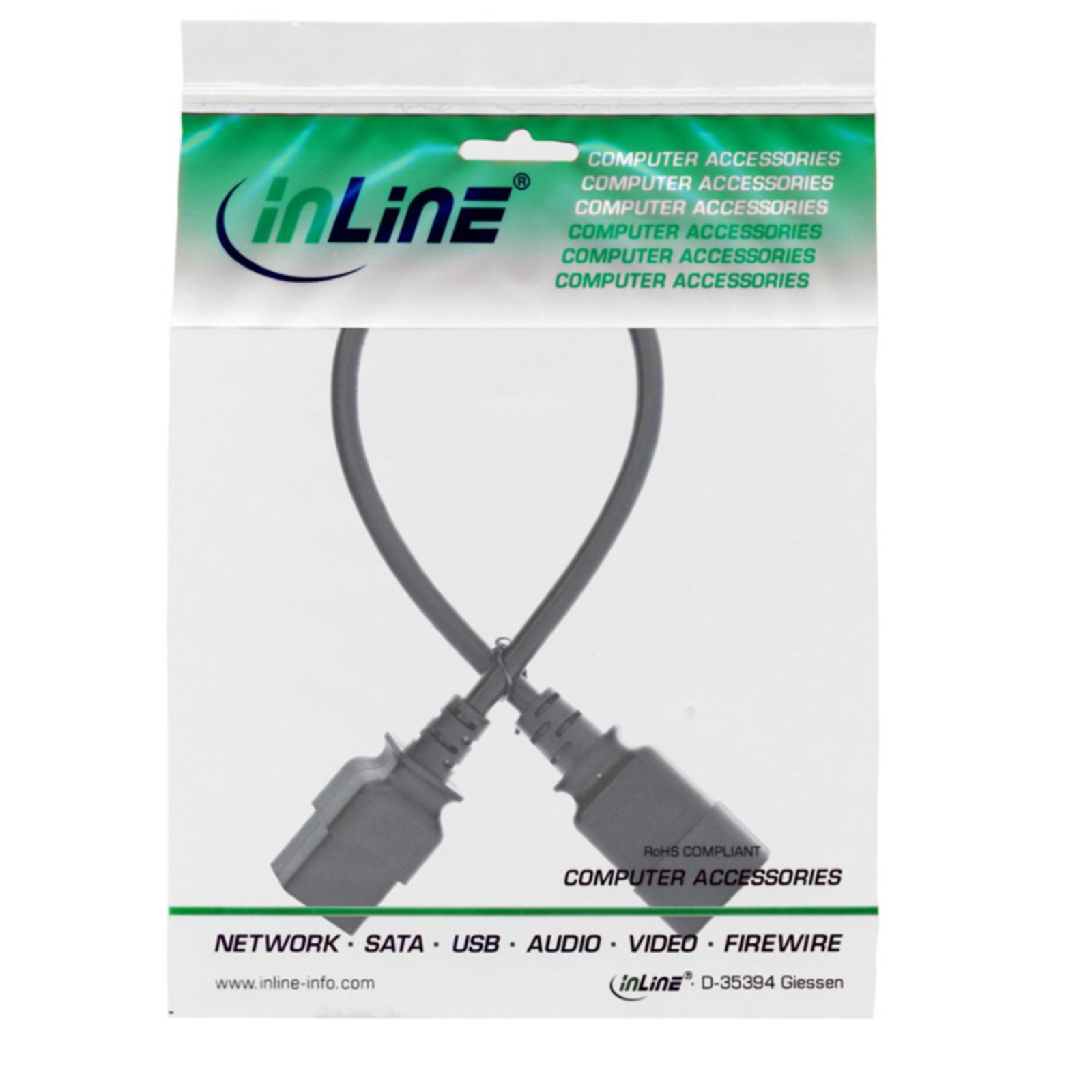 InLine Cold Appliance Extension 16A C19 to C20 0.5m