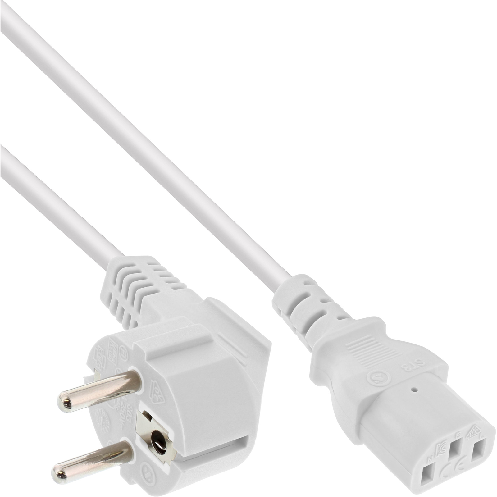InLine Mains Cable Angled Earthing Contact to Cold Appliance Plug C13 White 0.5m