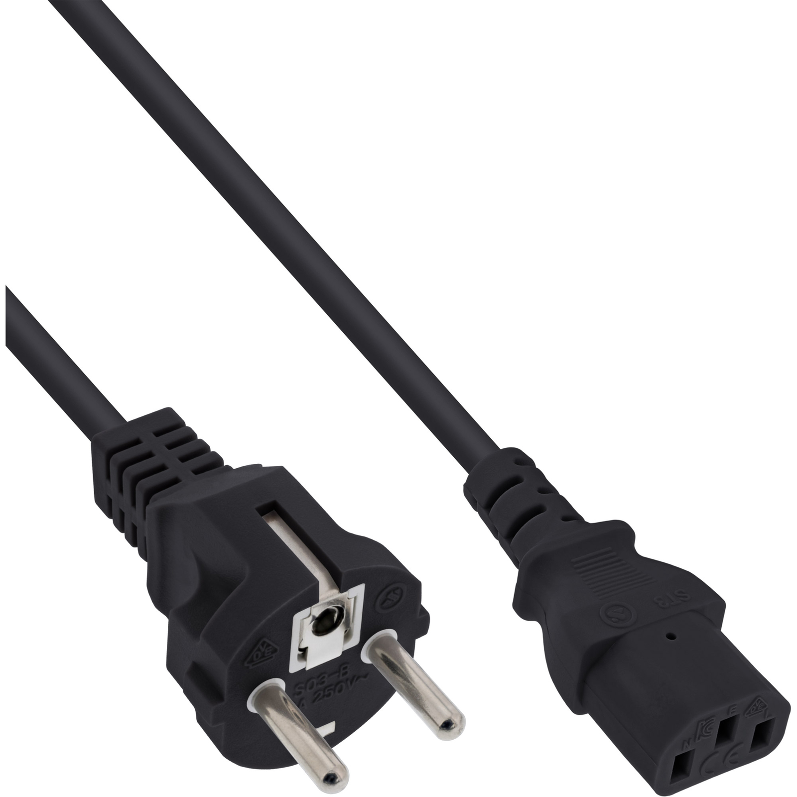 InLine Mains Cable Earthing Contact Straight to IEC Plug C13 0 -- Black