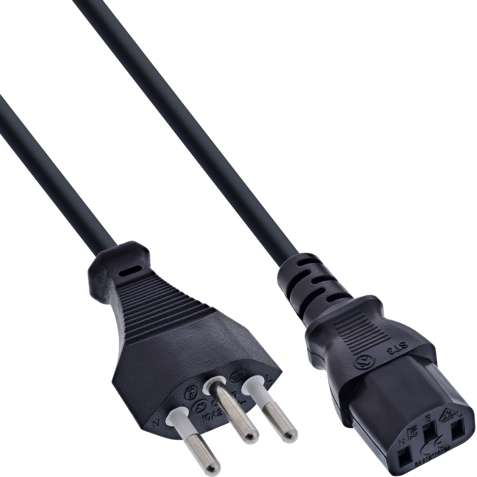 InLine Mains Cable Swiss Mains Plug to Cold Appliance Plug C13 1.0m