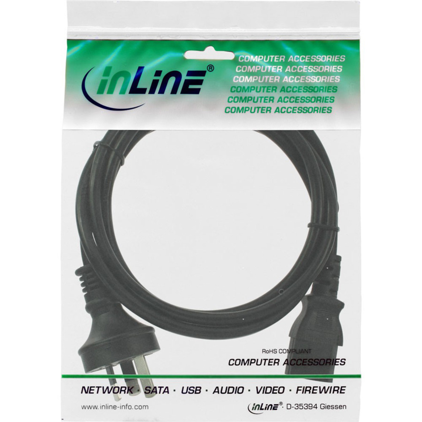 InLine Power Cable Mains Plug Australia to Cold Appliance Plug C13 1.8m