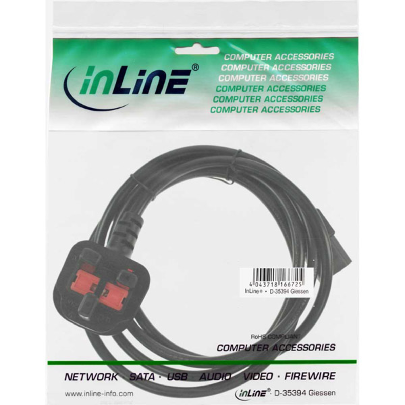 InLine Mains Cable UK Mains Plug to C13 Mains Plug 1.8m