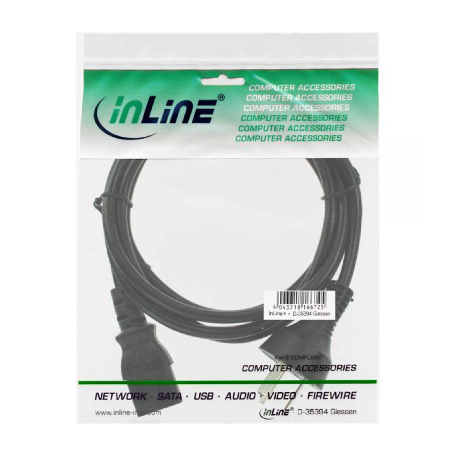 InLine Power Cable Mains Plug China to Cold Appliance Plug C13 1.8m