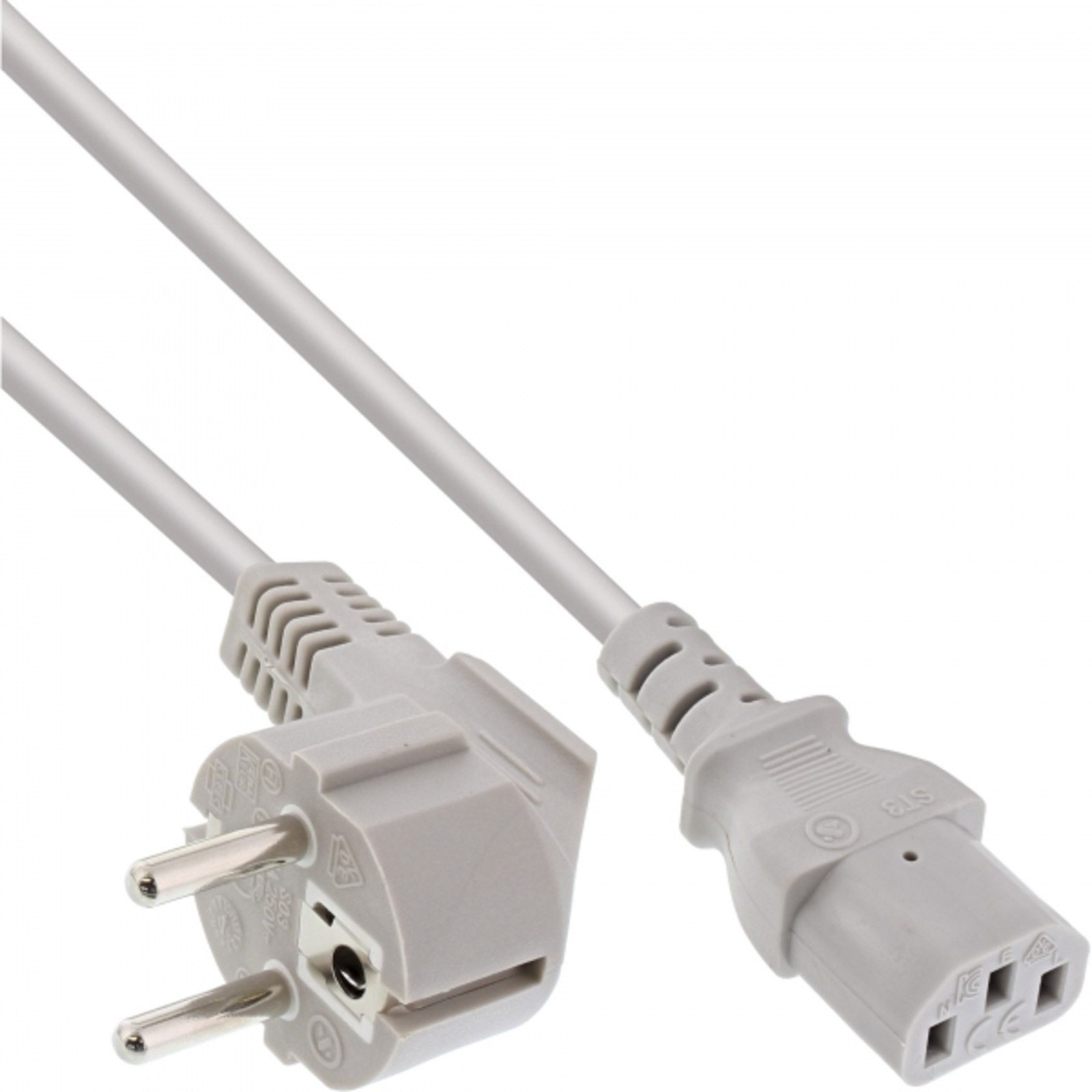 InLine Mains Cable Angled Earthing Contact to Cold Appliance Plug C13 1.5m Gray