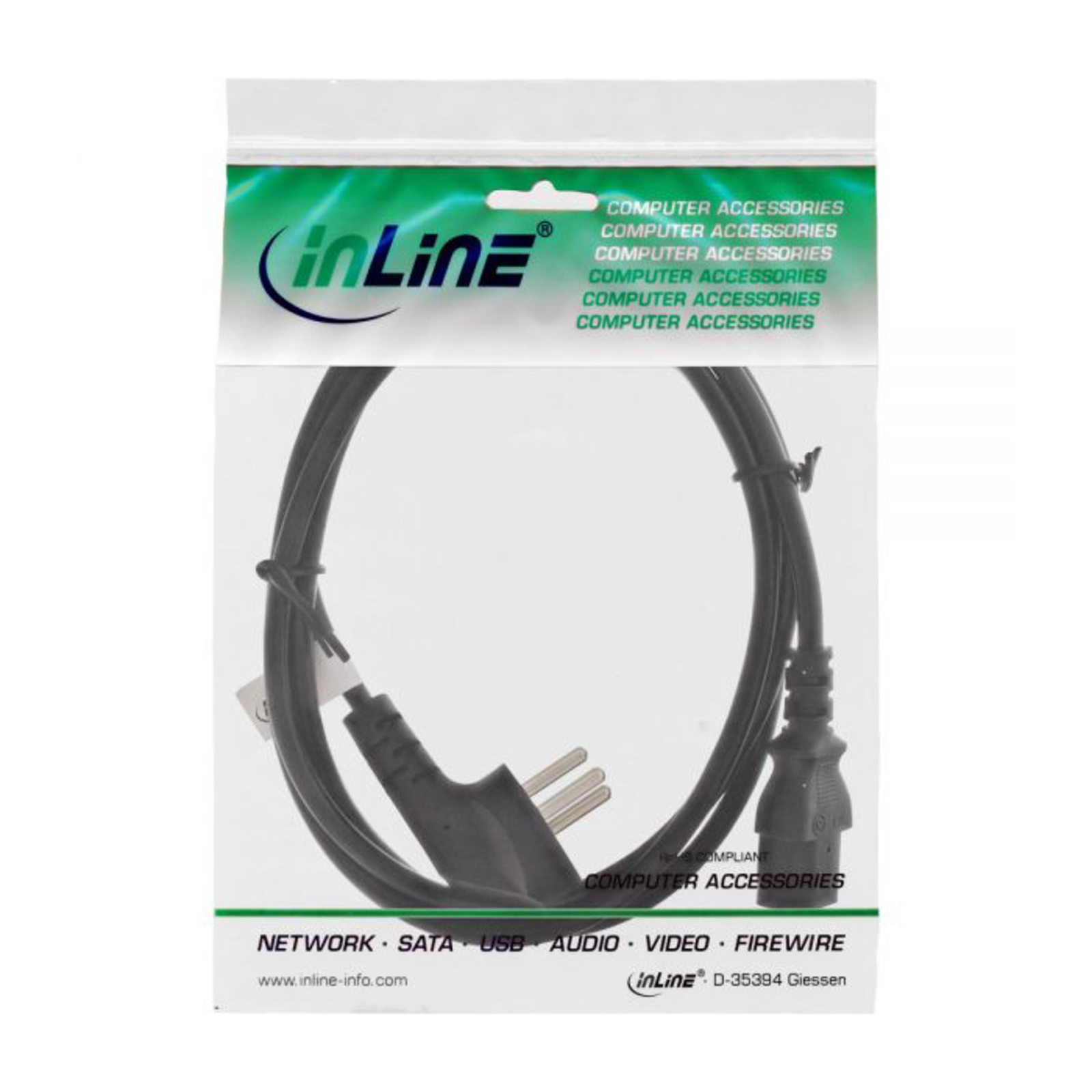InLine Mains Cable Mains Plug Israel to Cold Appliance Plug C13 1.8m