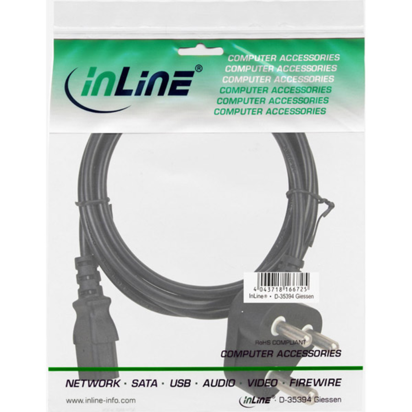 InLine Mains Cable Mains Plug South Africa 10A Type M to Cold Appliance Plug C13 1 -8m