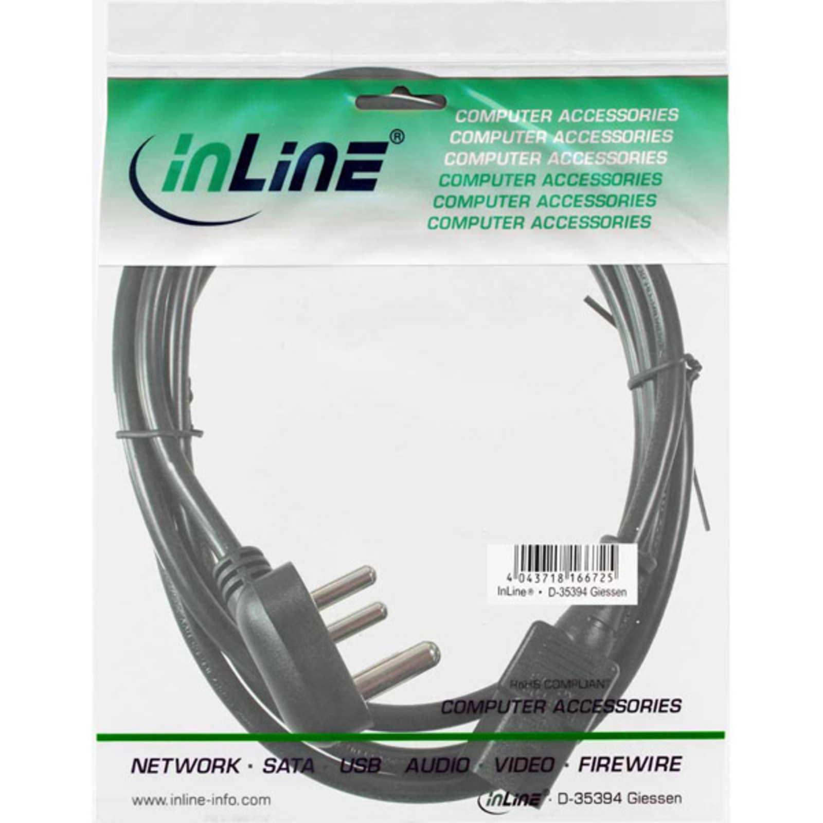 InLine Mains Cable Mains Plug South Africa 5A Type D to Cold Appliance Plug C13 1 -8m