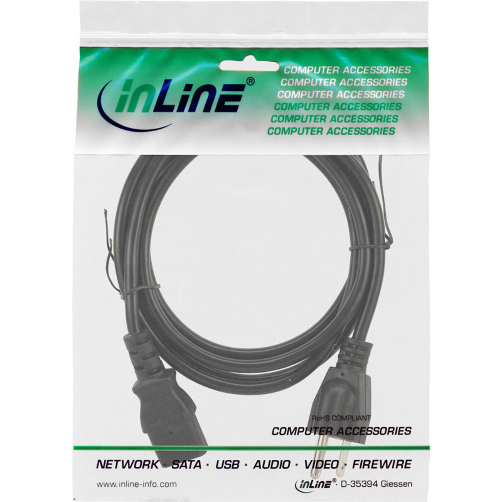 InLine Mains Cable USA Mains Plug to C13 Mains Plug 1.8m