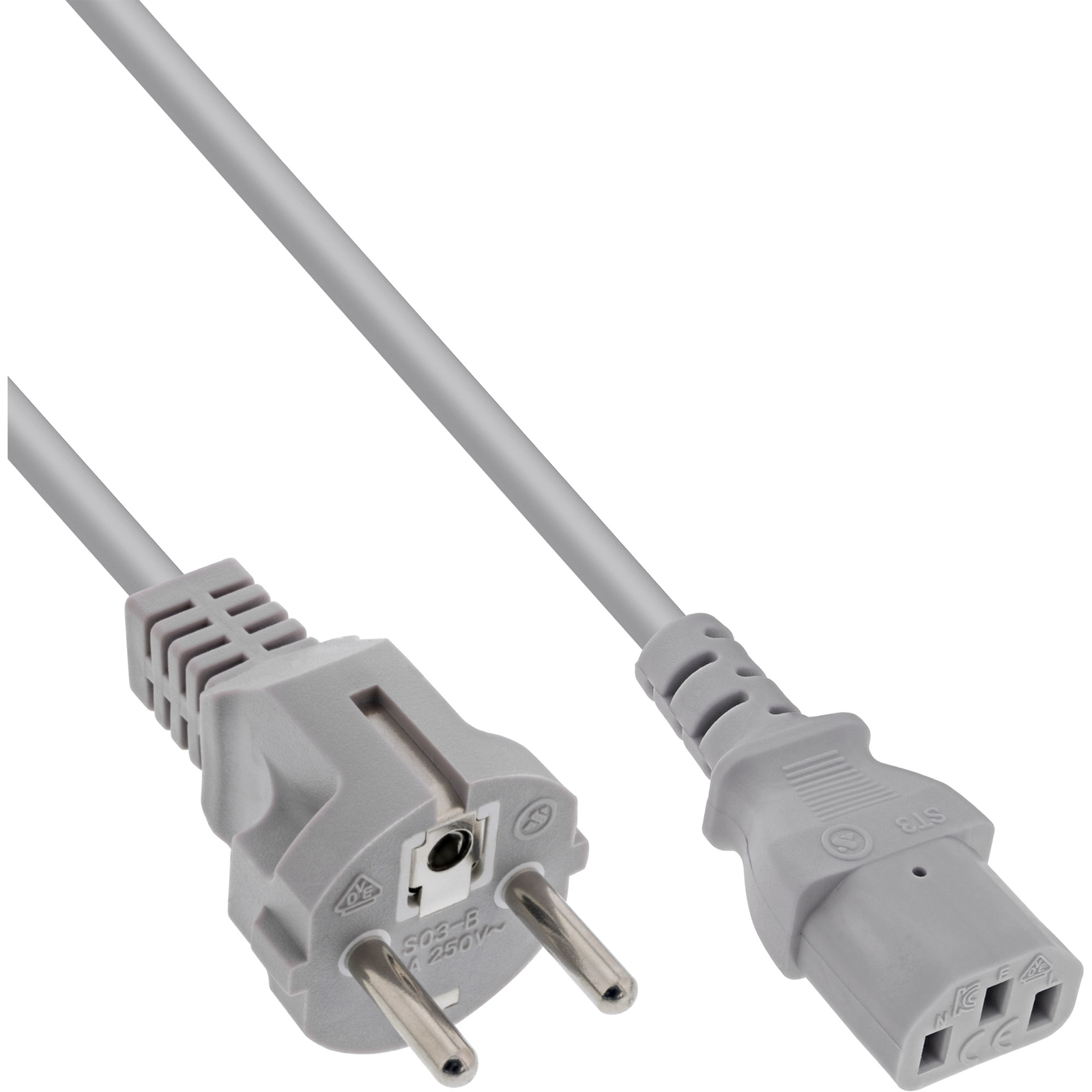 InLine Mains Cable Straight Earthing Contact to C13 Appliance Inlet 1.8m Gray
