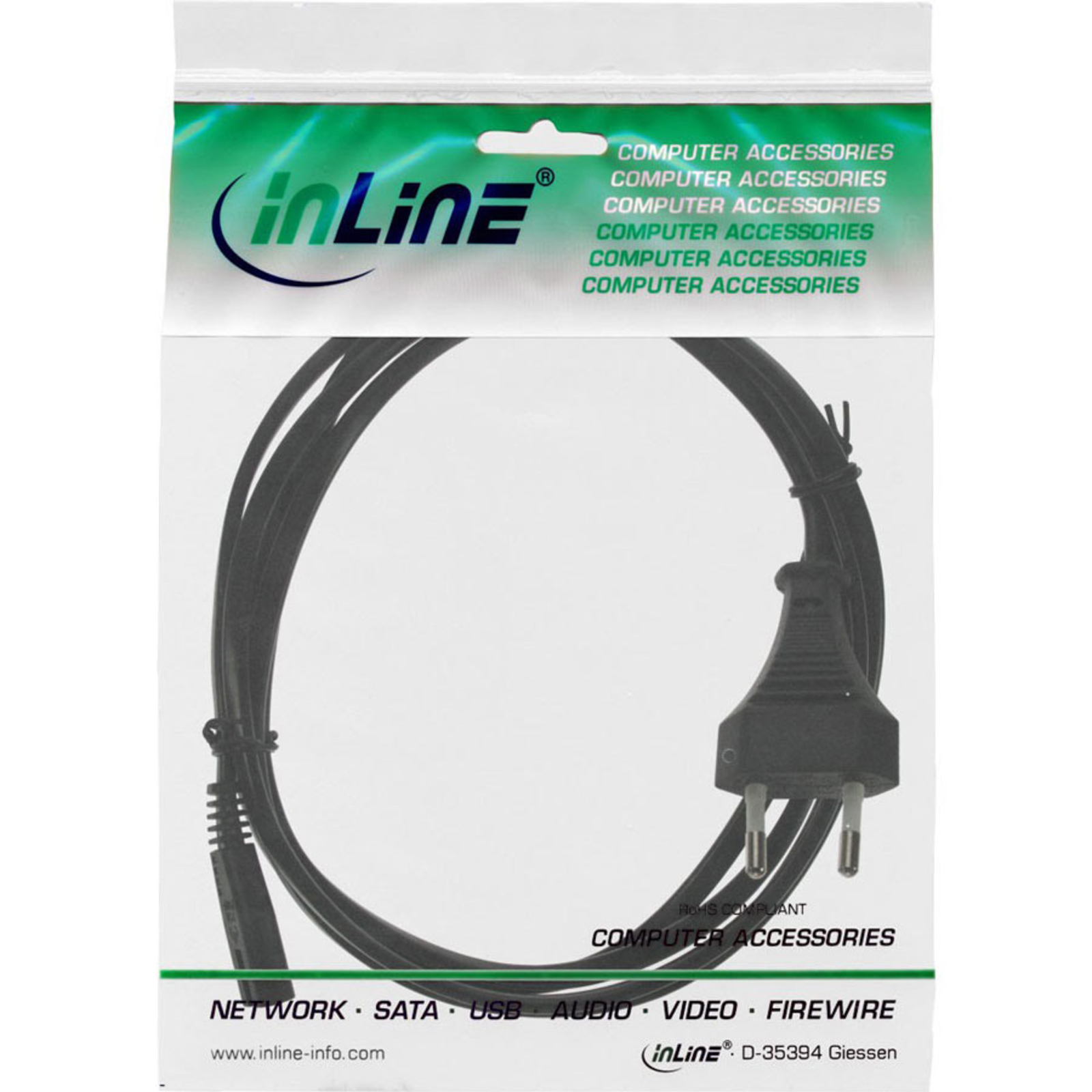 InLine Mains Cable Mains Plug to Euro 8 C7 Plug 1m