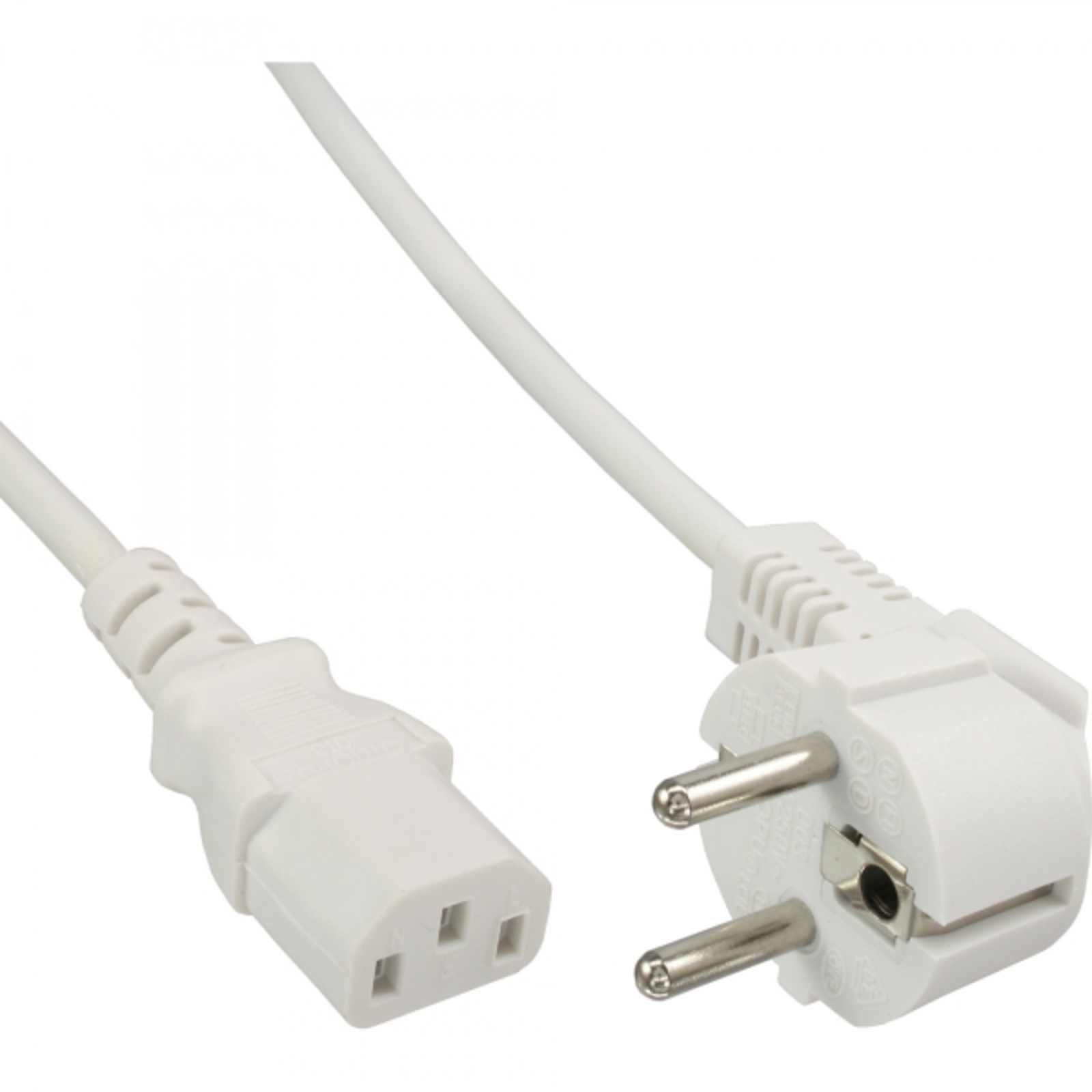 InLine Mains Cable Angled Earthing Contact to Cold Appliance Plug C13 White 5m