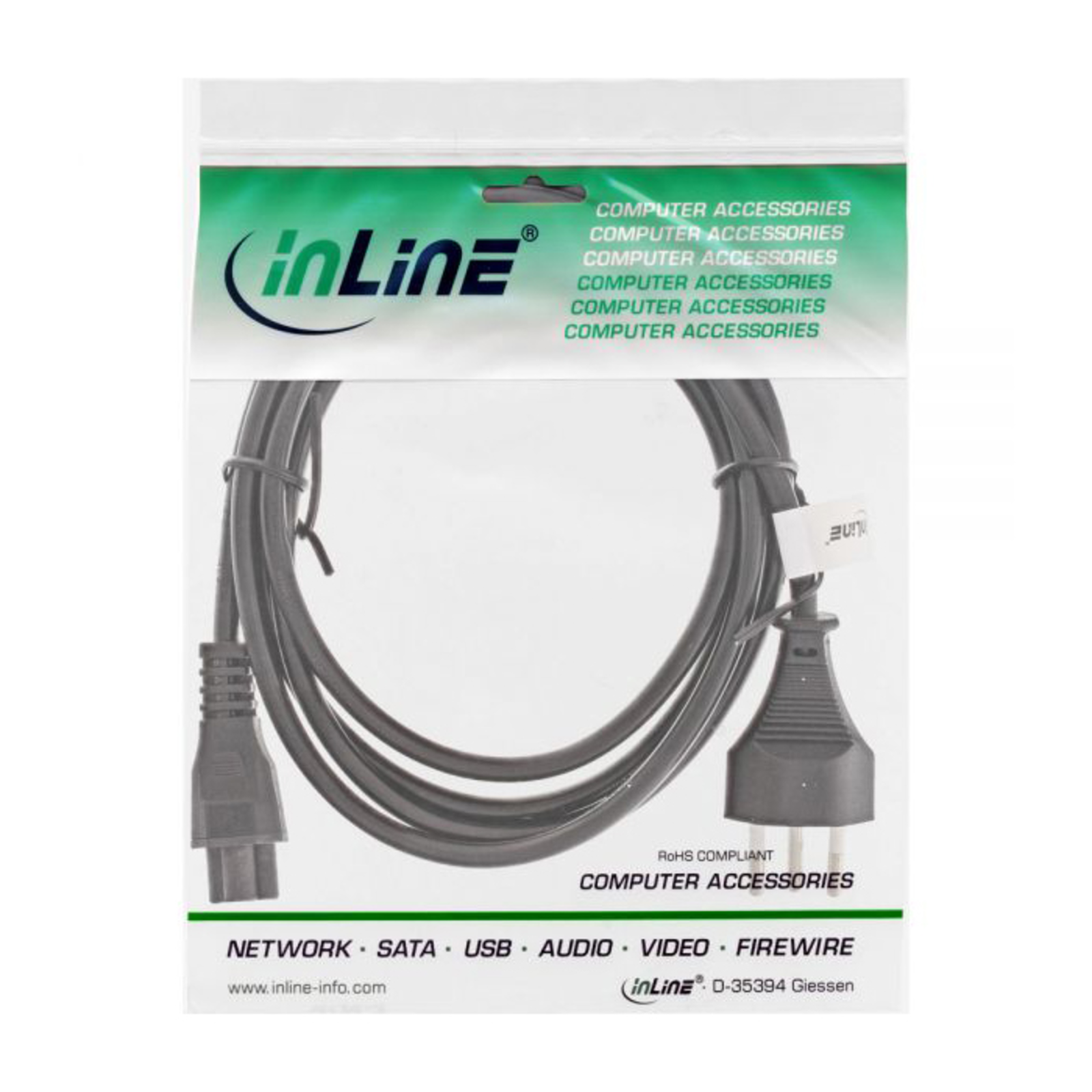 InLine Power Cable for Notebook Switzerland 3-pin Connector 2m