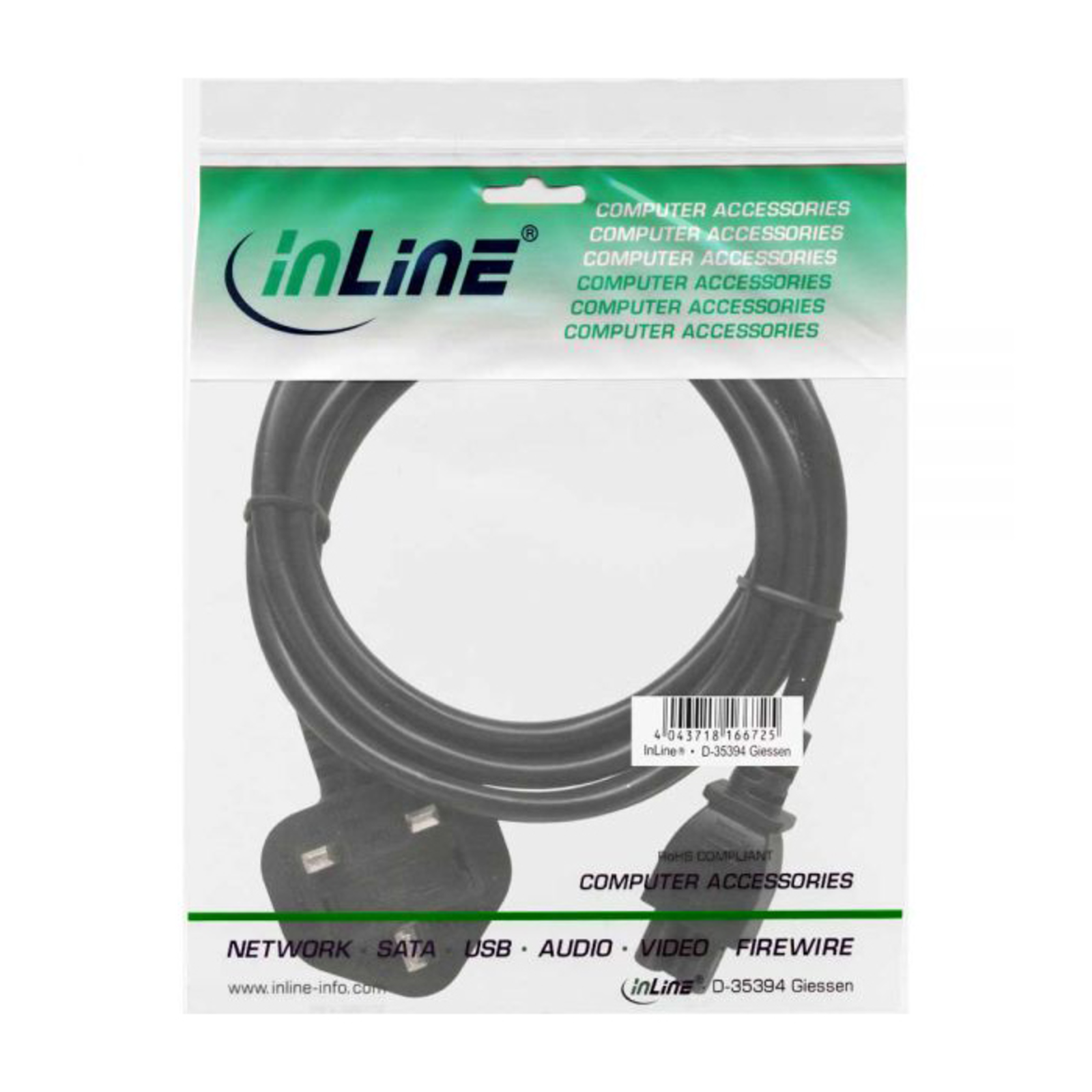 InLine Power Cable for Notebook England 3-pin Connector 2m