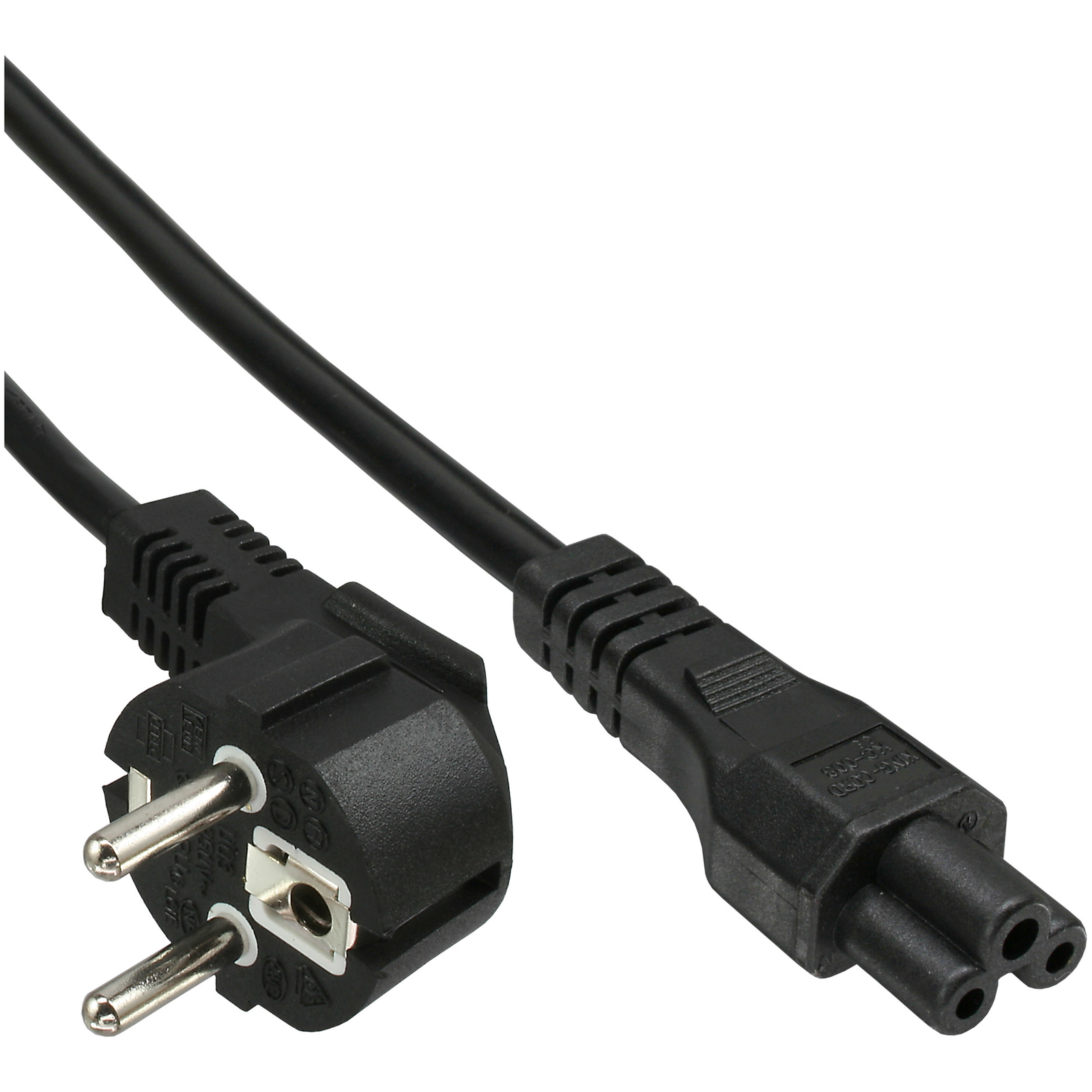 InLine Mains Cable for Noteb. Earthing Contact Socket Threaded to 3-pin Connector Black 2m