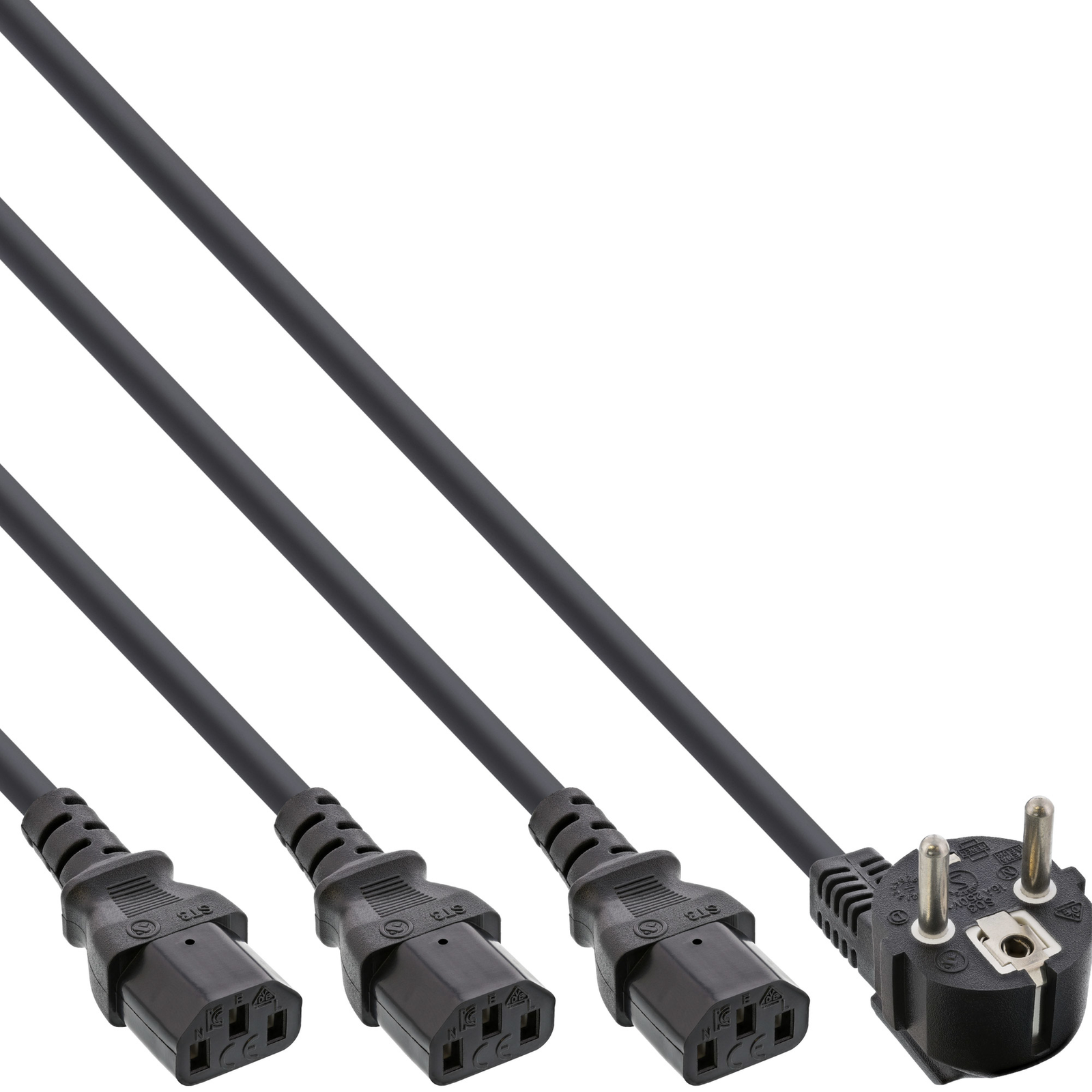 InLine Mains Y-cable 1x Safety Plug to 3x Cold Appliance Plug 5m