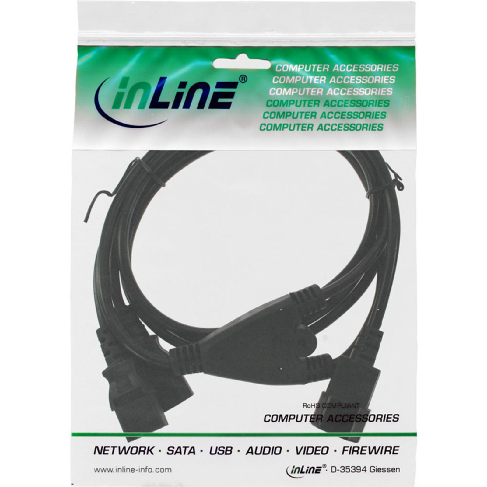 InLine Mains Y-cable Cold Appliance 1x IEC-C14 to 2x IEC-C13 1m