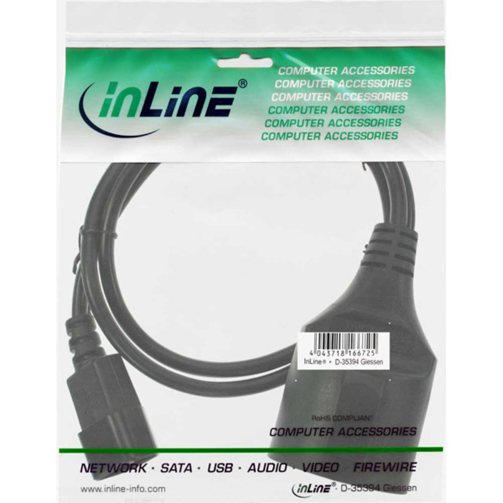 InLine Mains Adapter Cable Cold Appliance C14 to Earthing Contact Socket 1m