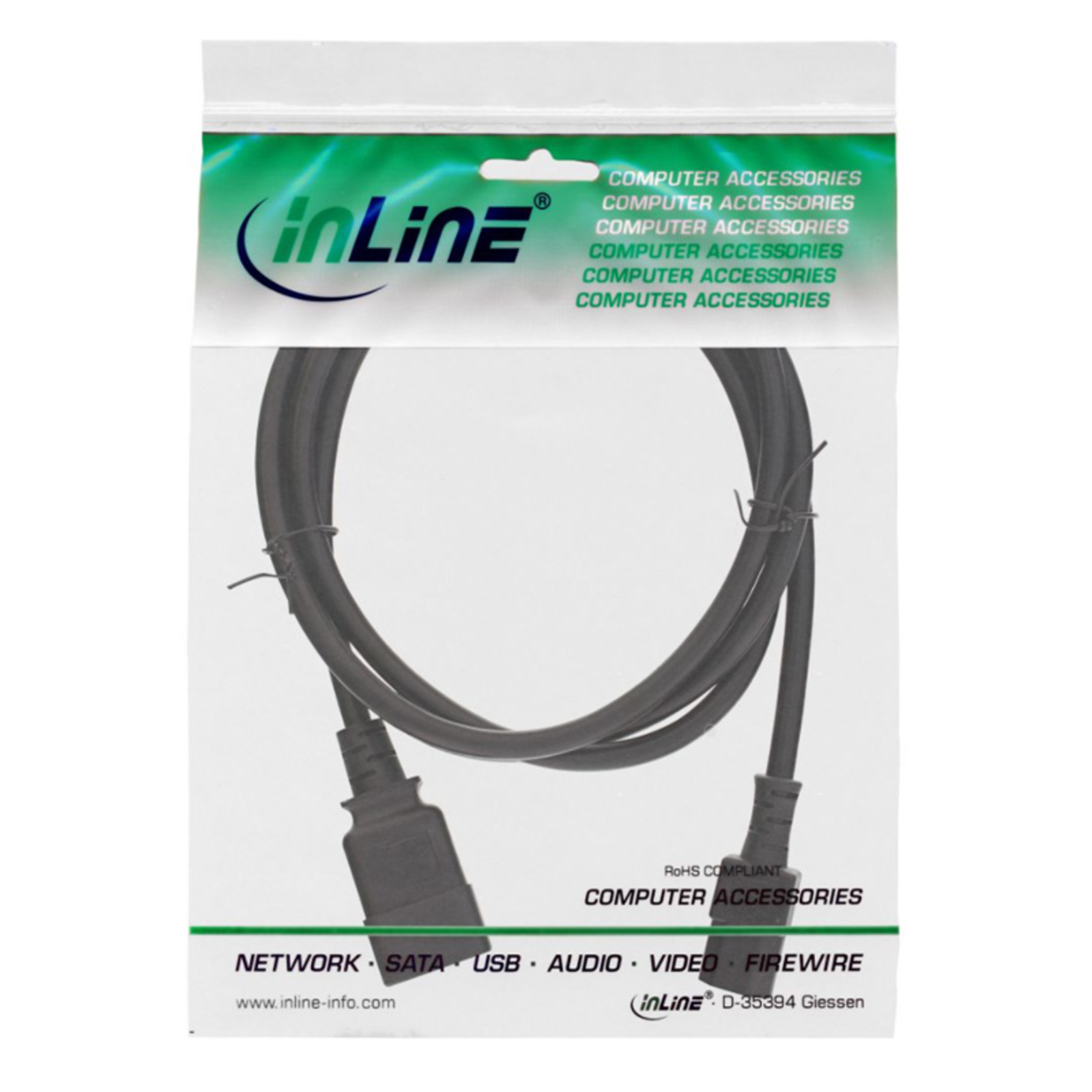 InLine Mains Adapter Cable IEC-60320 C20 to C13 Max. 10A 0.5m