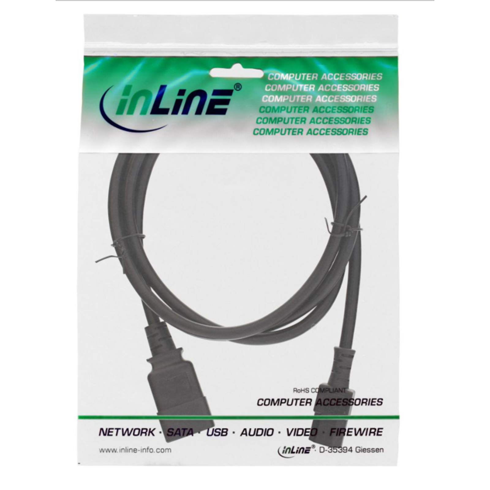 InLine Mains Adapter Cable IEC-60320 C20 to C13 3x1.5mm Max 10A 1m