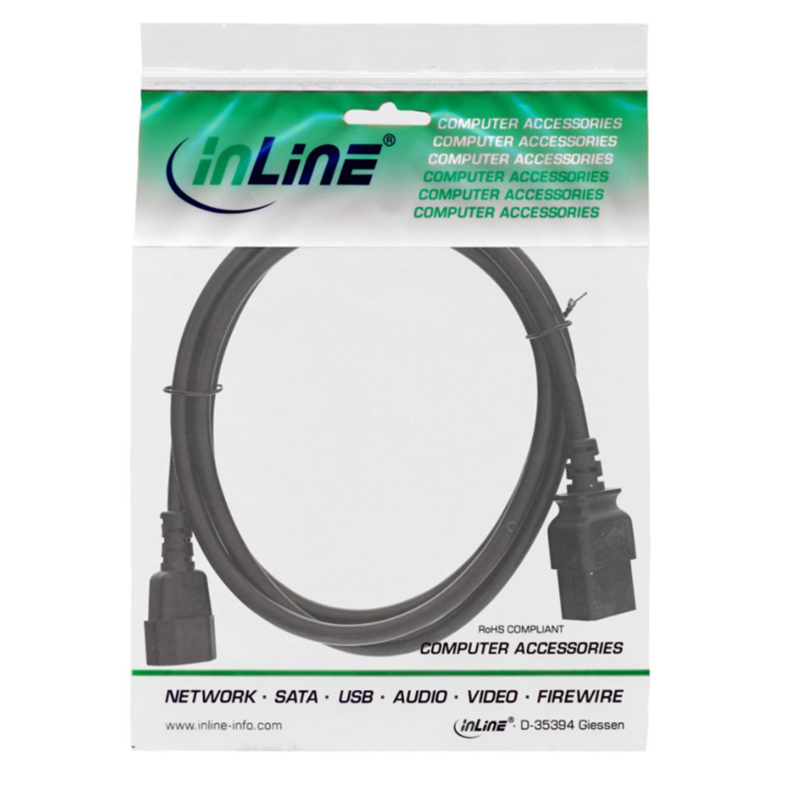 InLine Mains Adapter Cable IEC-60320 C14 to C19 Max 10A 1m
