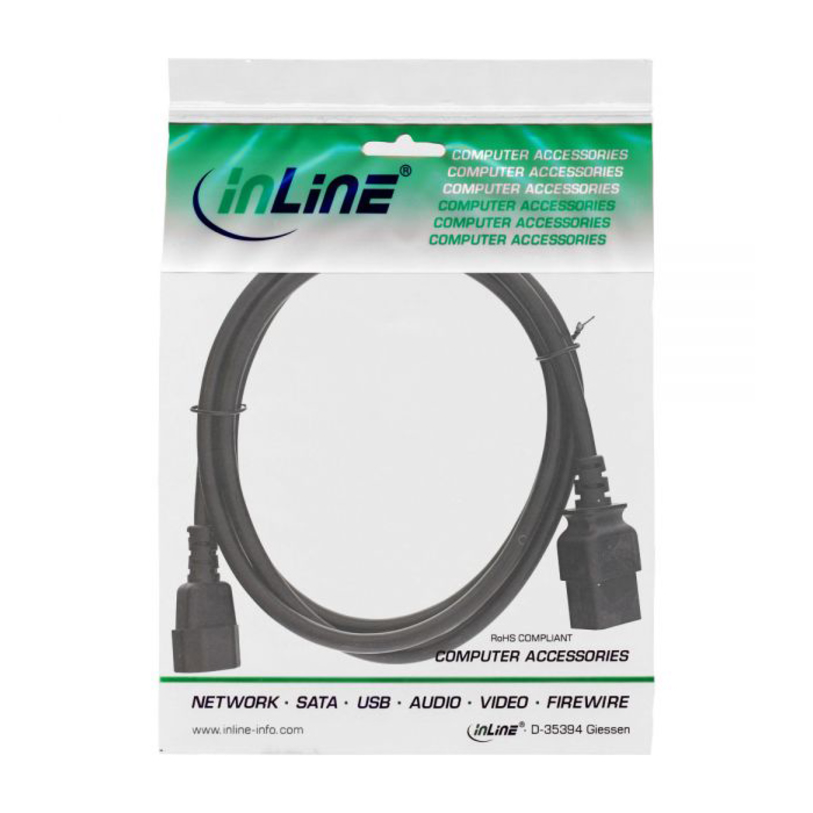 InLine Mains Adapter Cable IEC-60320 C14 to C19 Max 10A 2m