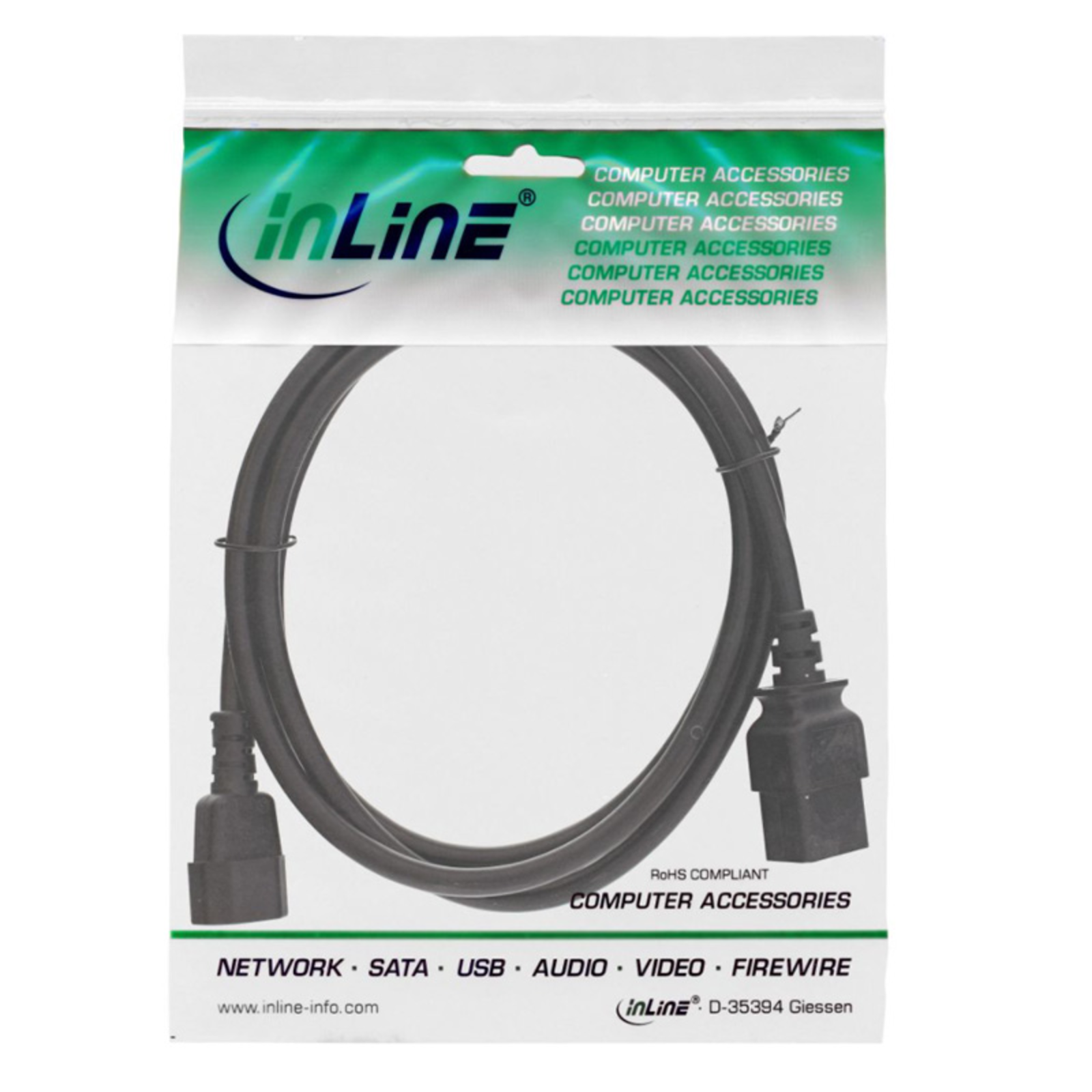 InLine Mains Adapter Cable IEC-60320 C14 to C19 Max 10A 3m