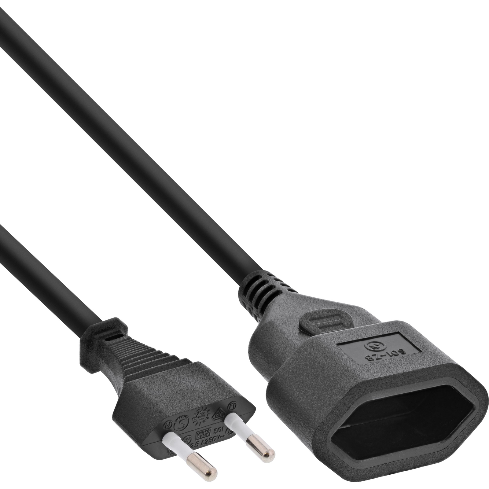 InLine Euro Extension Plug to Socket Black 0.5 M Audio/multimedia Power/power Supply