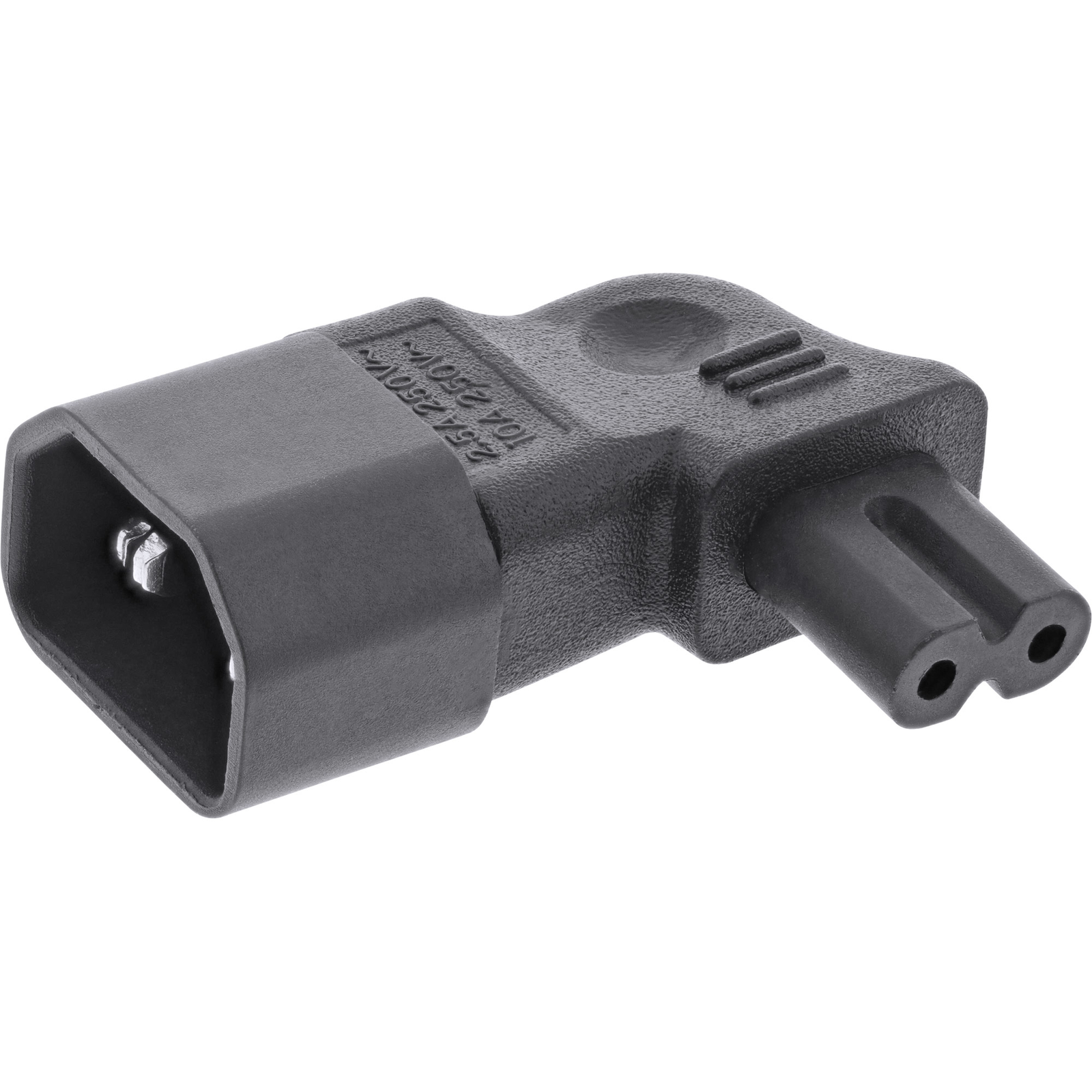 InLine Mains Adapter IEC 60320 C14 C7 L-R Angled 3-pin IEC to 2-pin IEC.