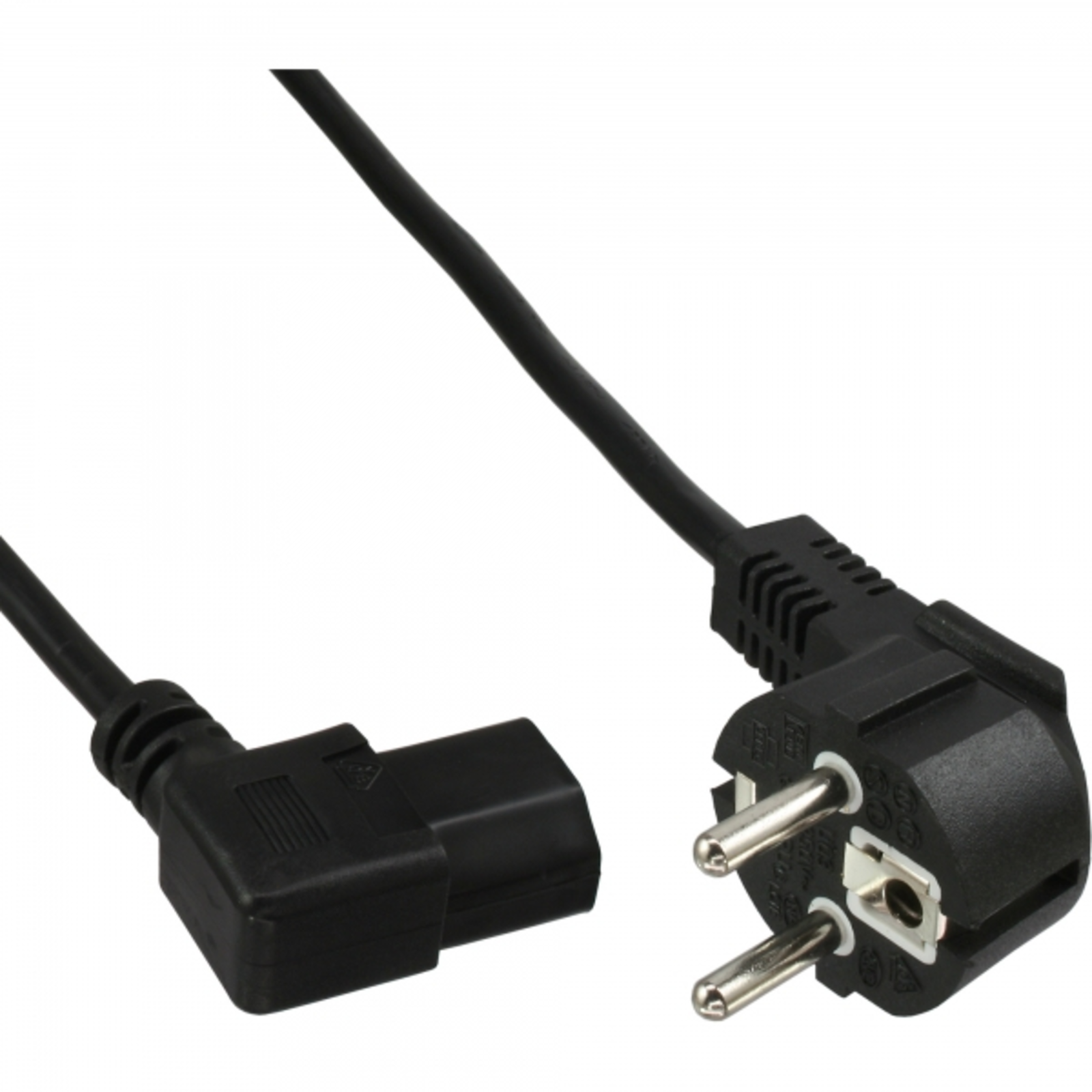 InLine Mains Cable Predective Cable W. Cold Appliance Test. C13 Left Unwound Black 0.5m