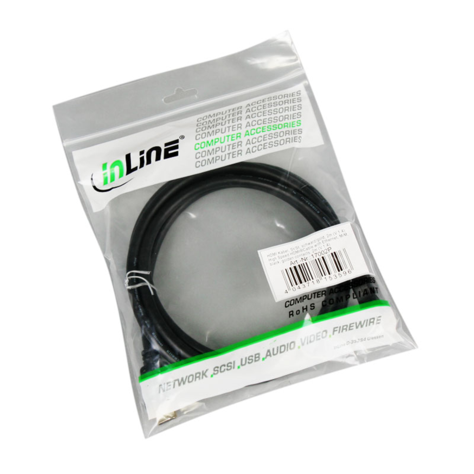 InLine HDMI High Speed Cable with Ethernet ST ST Black gold 2m