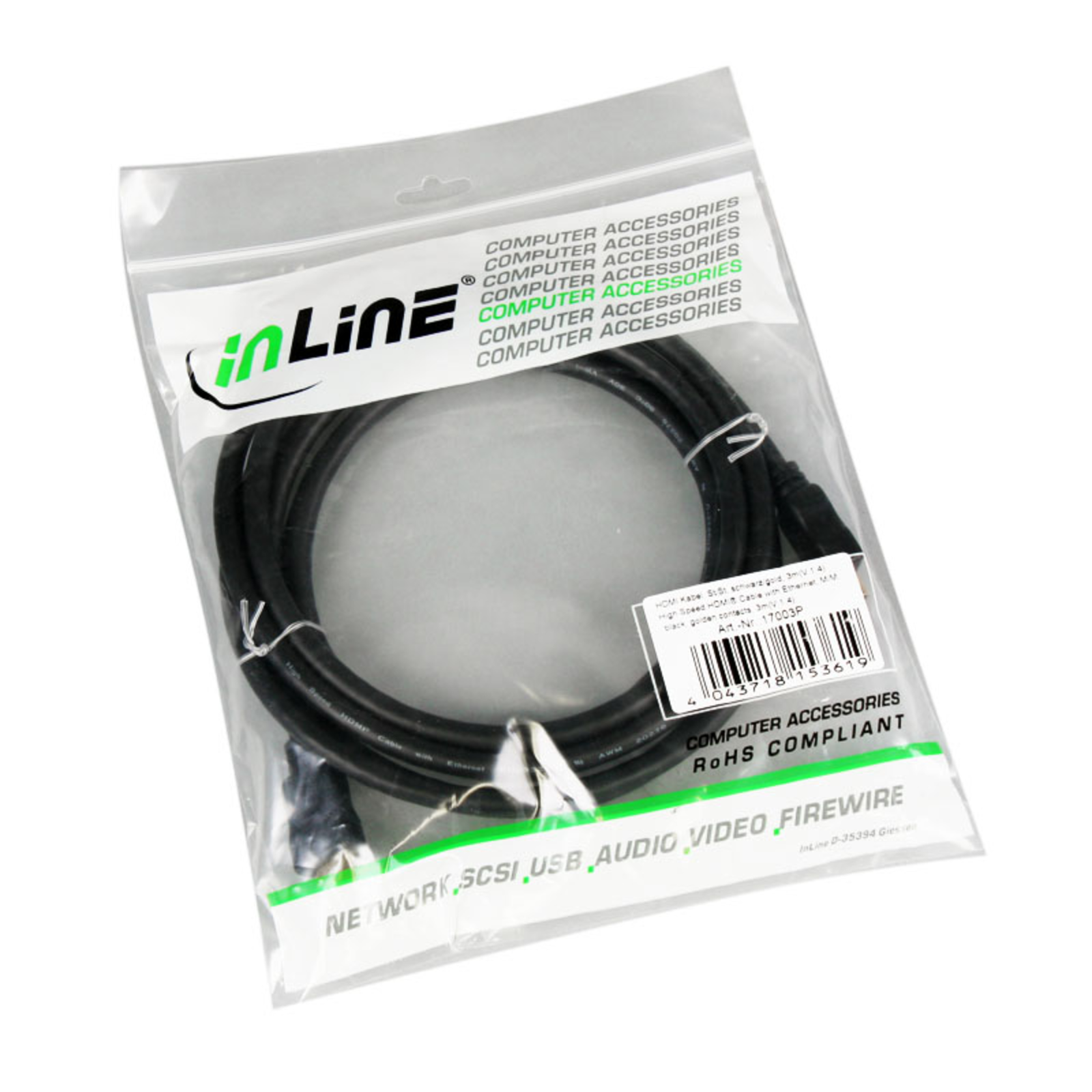 InLine HDMI Cable High Speed with Ethernet Black 3m